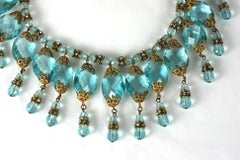 Miriam Haskell Aquamarine Crystal and Diamonte Drop Bib