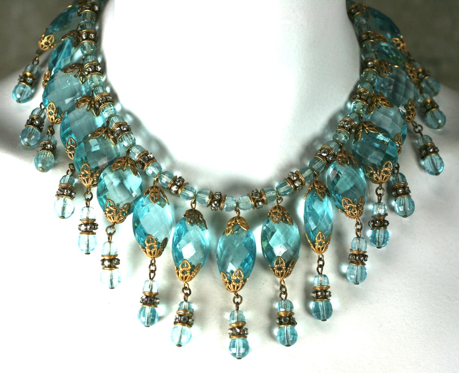 Miriam Haskell Aquamarine Crystal and Diamonte Drop Bib For Sale 3