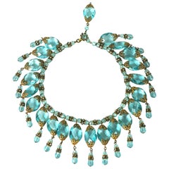 Miriam Haskell Aquamarine Crystal and Diamonte Drop Bib