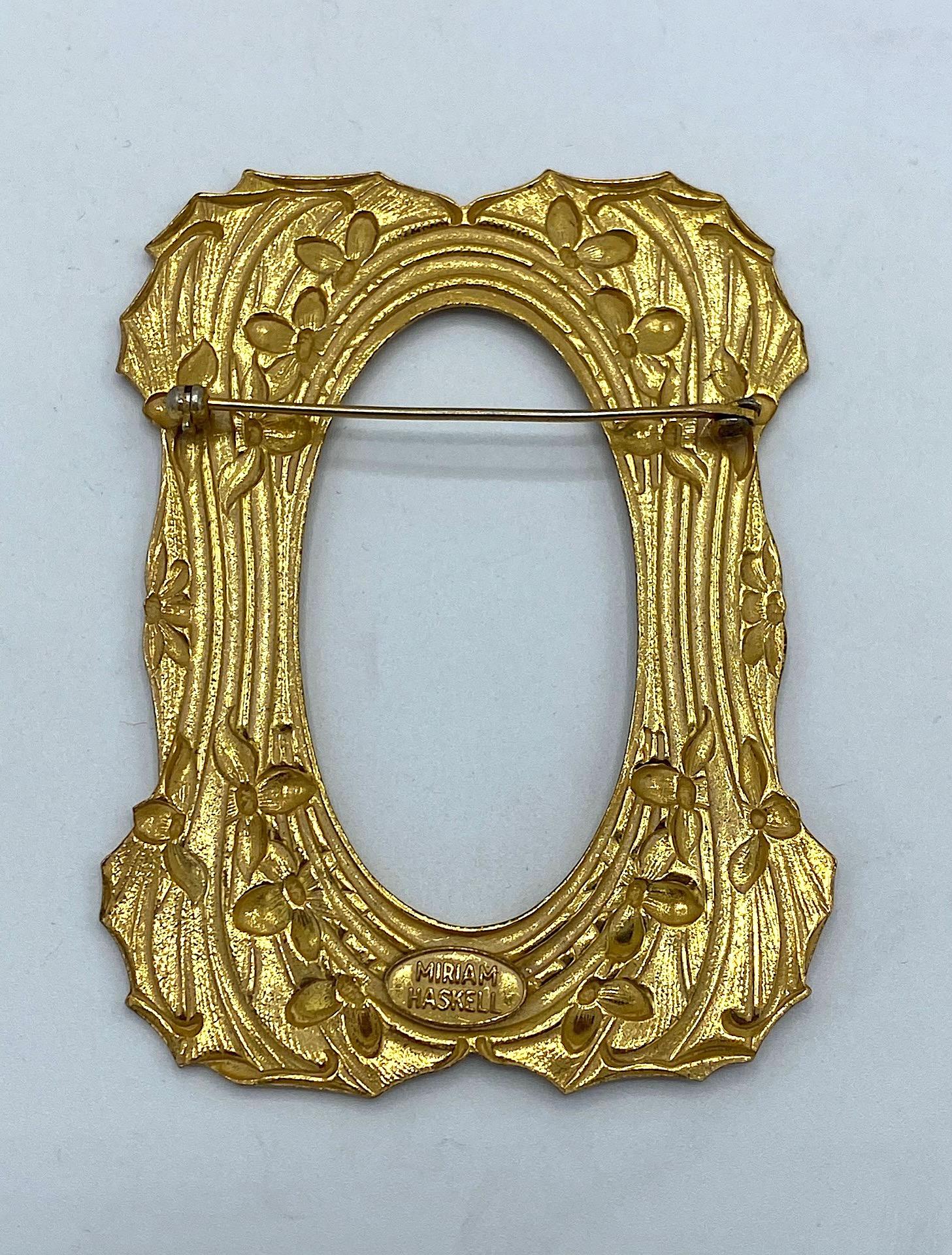 Miriam Haskell Art Nouveau Gold Picture Frame Brooch In Good Condition In New York, NY
