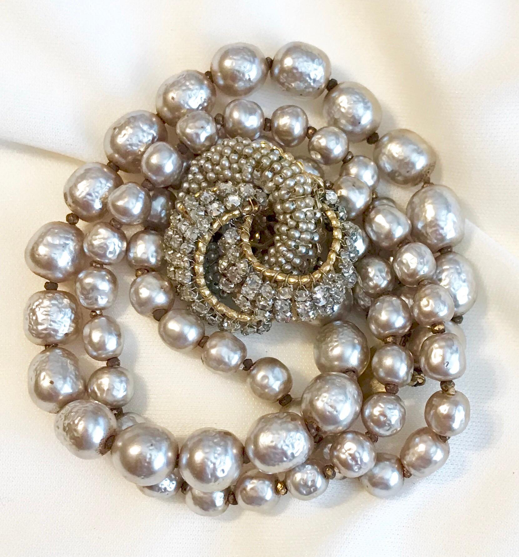 Baroque Revival Miriam Haskell Baroque Faux-Pearl and Rhinestone Bracelet For Sale