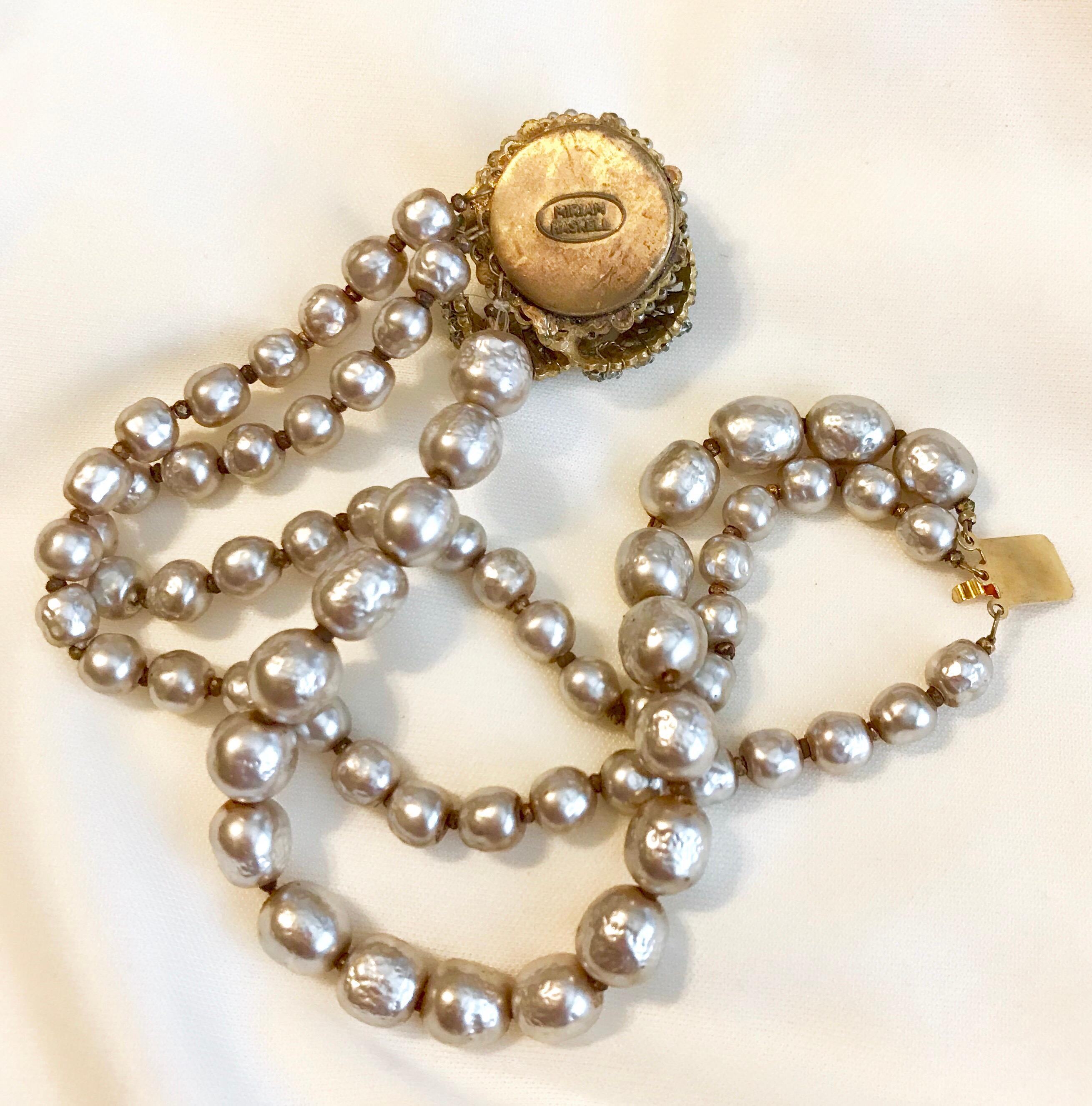 Miriam Haskell Baroque Faux-Pearl and Rhinestone Bracelet In Good Condition For Sale In Long Beach, CA