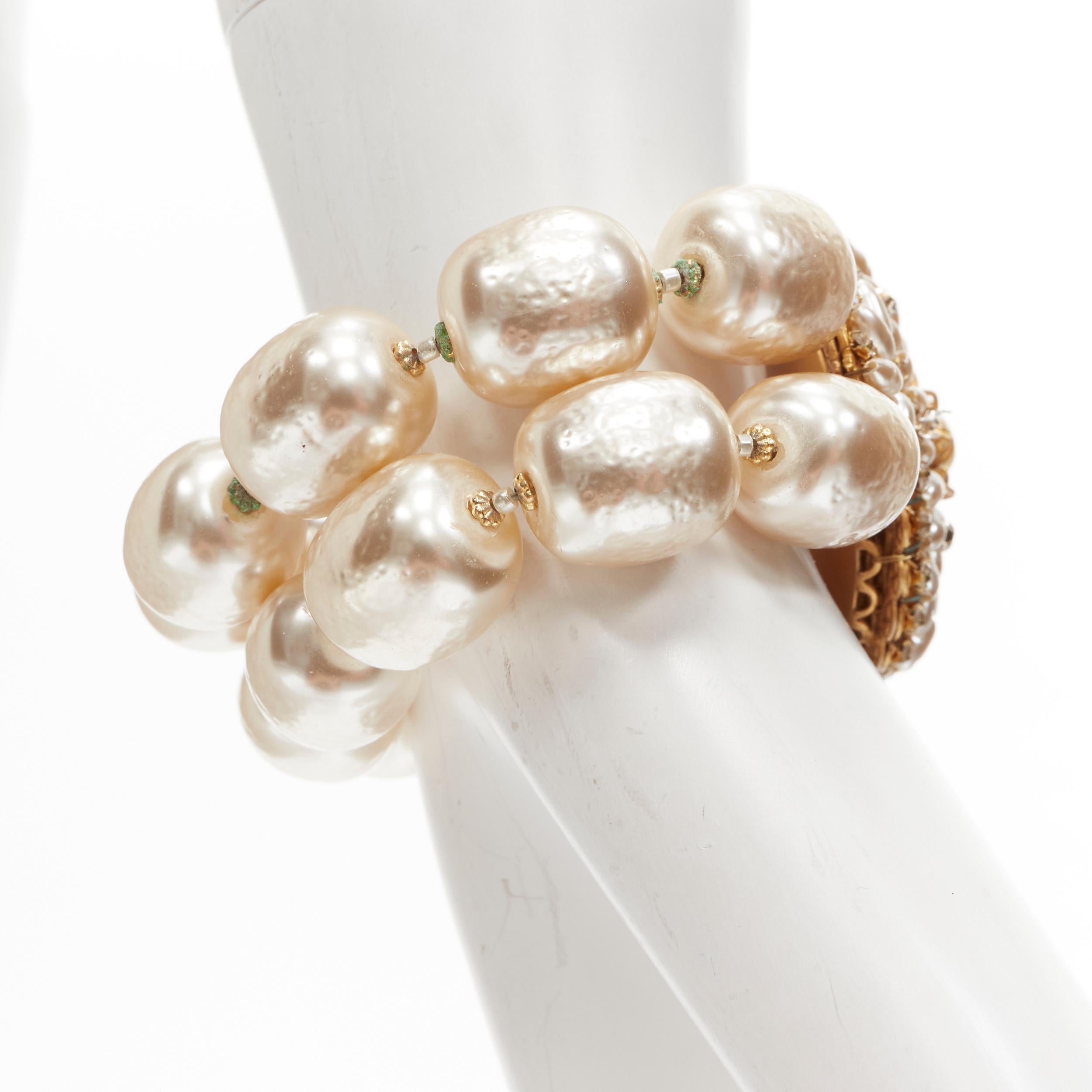 MIRIAM HASKELL baroque faux pearl chain statement cocktail bracelet In Good Condition For Sale In Hong Kong, NT