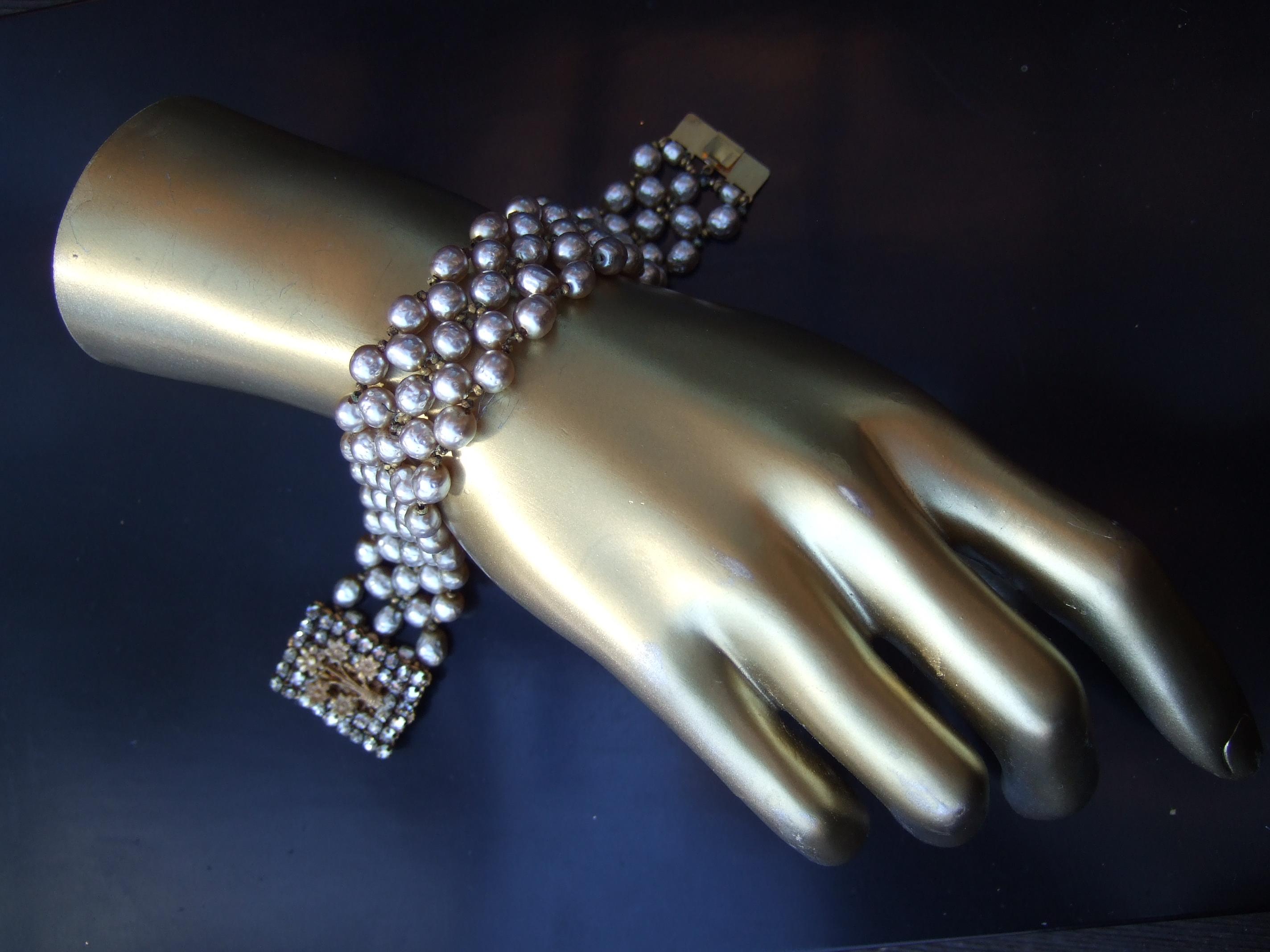 Miriam Haskell Baroque Glass Enamel Pearl Bracelet c 1960 2