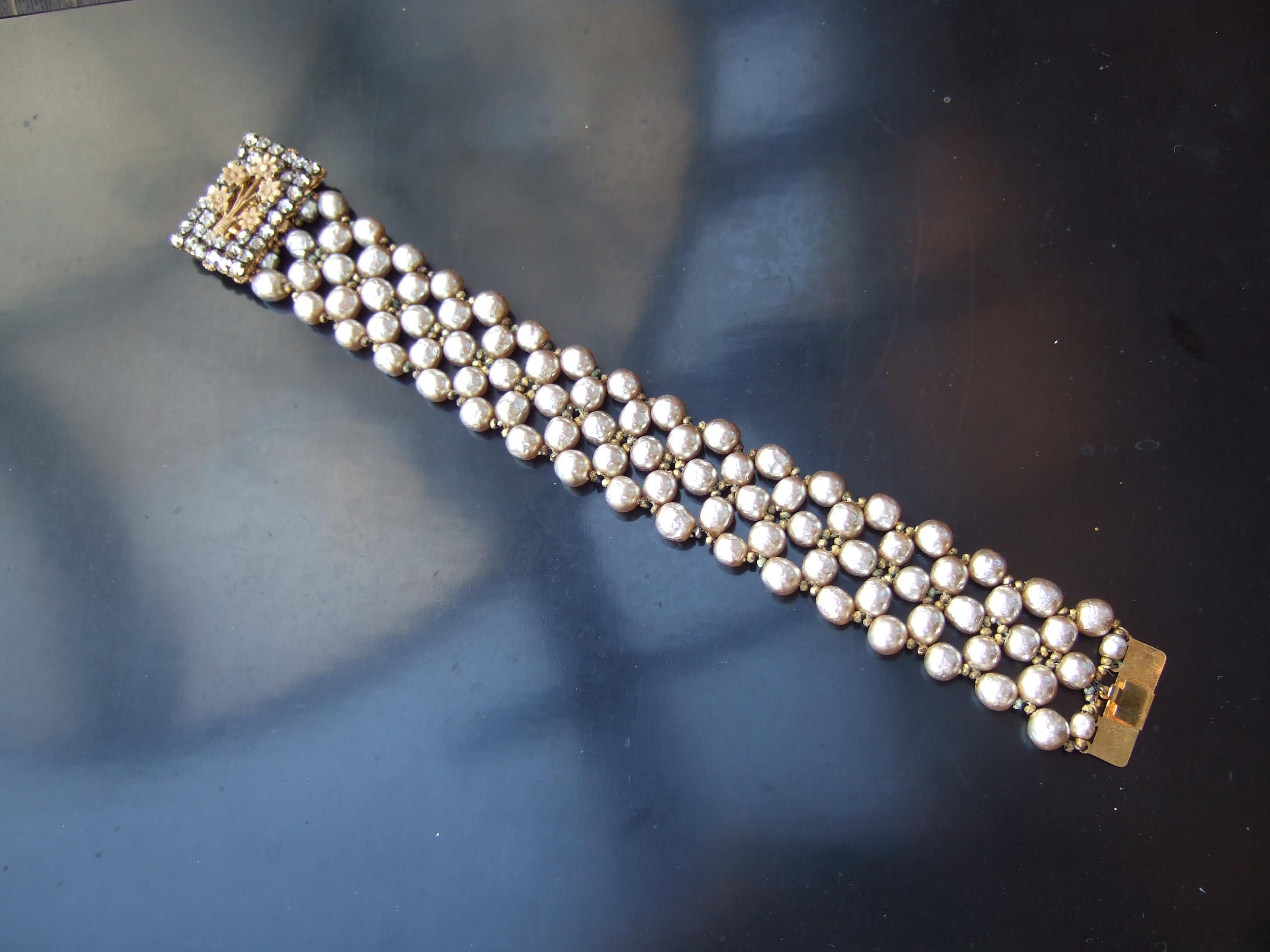 Miriam Haskell Baroque Glass Enamel Pearl Bracelet c 1960 5
