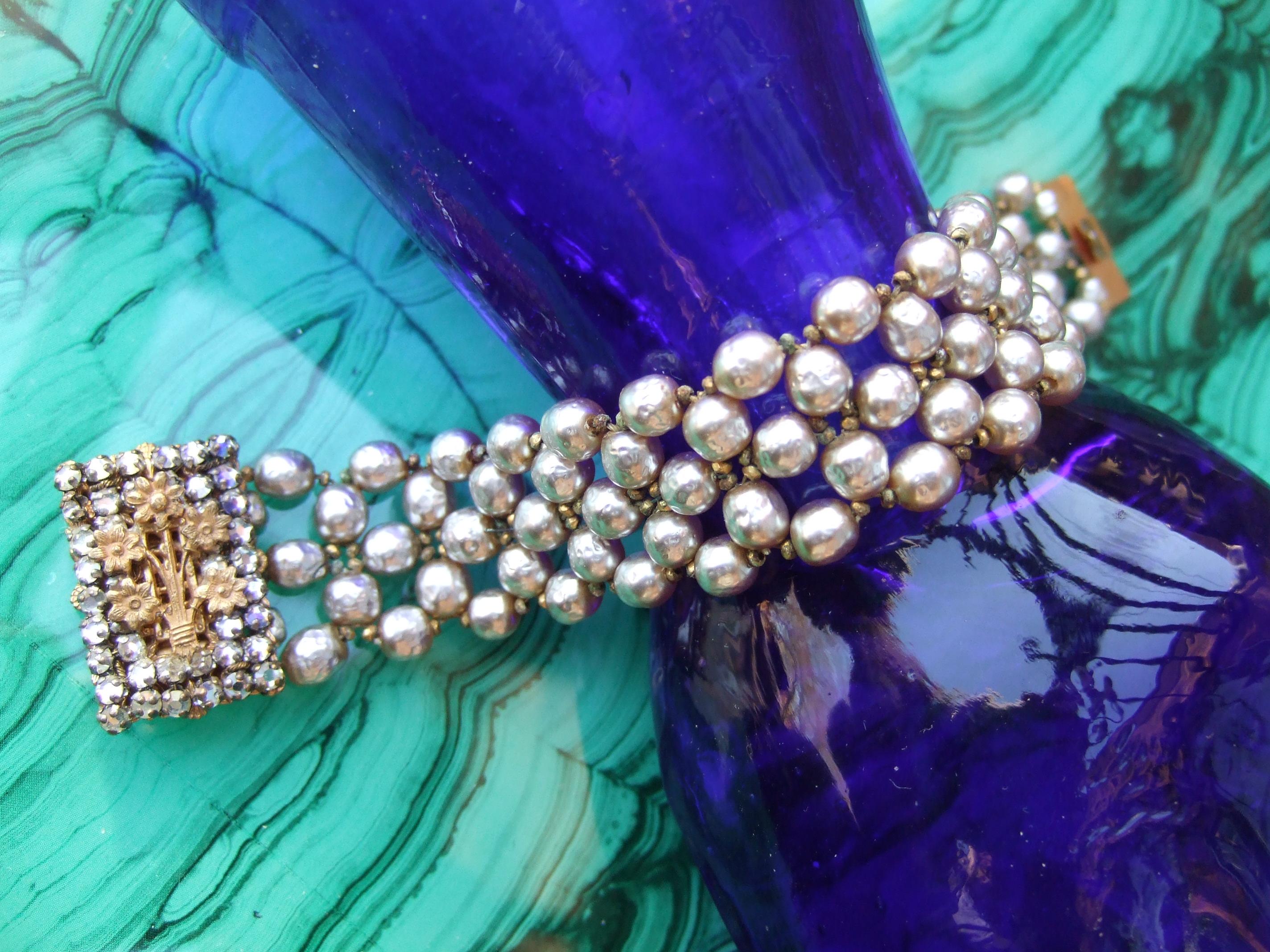 Miriam Haskell Baroque Glass Enamel Pearl Bracelet c 1960 6