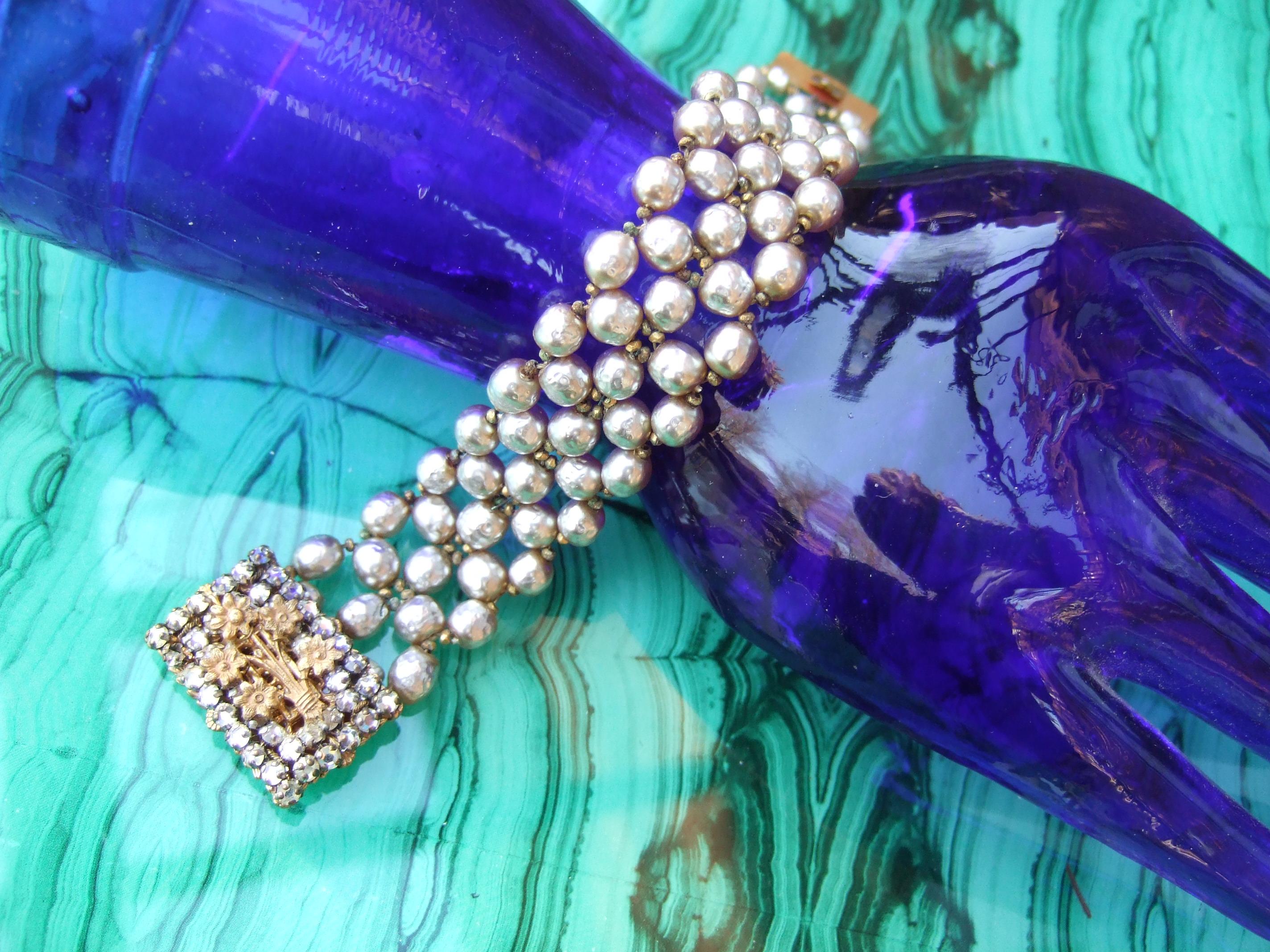 Women's Miriam Haskell Baroque Glass Enamel Pearl Bracelet c 1960