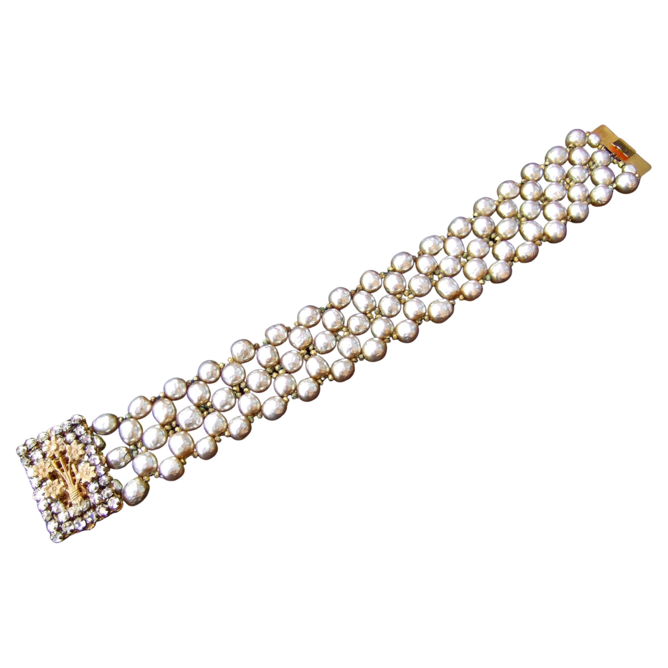 Miriam Haskell Baroque Glass Enamel Pearl Bracelet c 1960