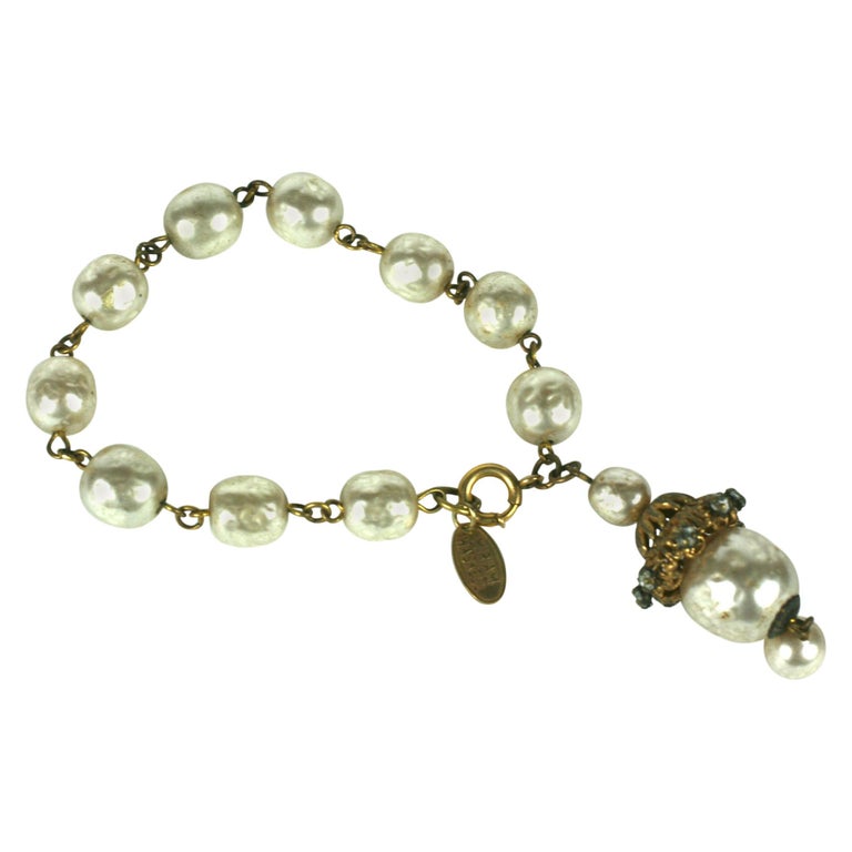 Miriam Haskell Baroque Pearl Fob Bracelet For Sale at 1stDibs