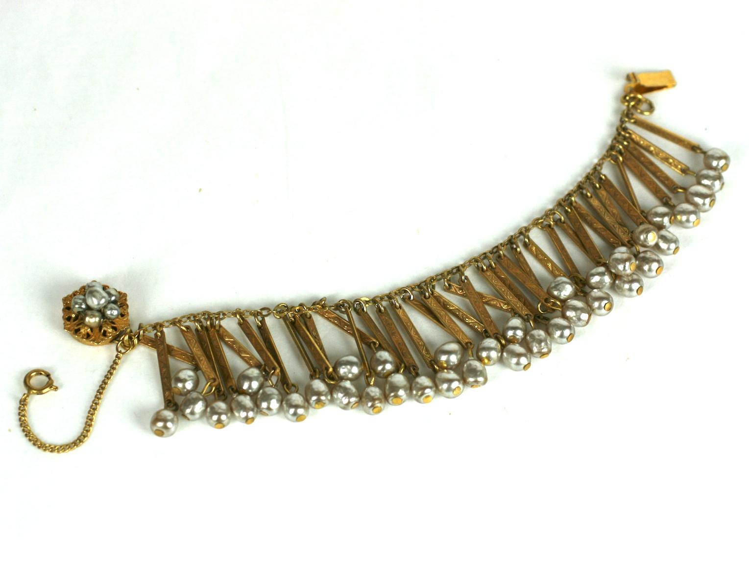 Victorian Miriam Haskell Baroque Pearl Fringe Bracelet For Sale