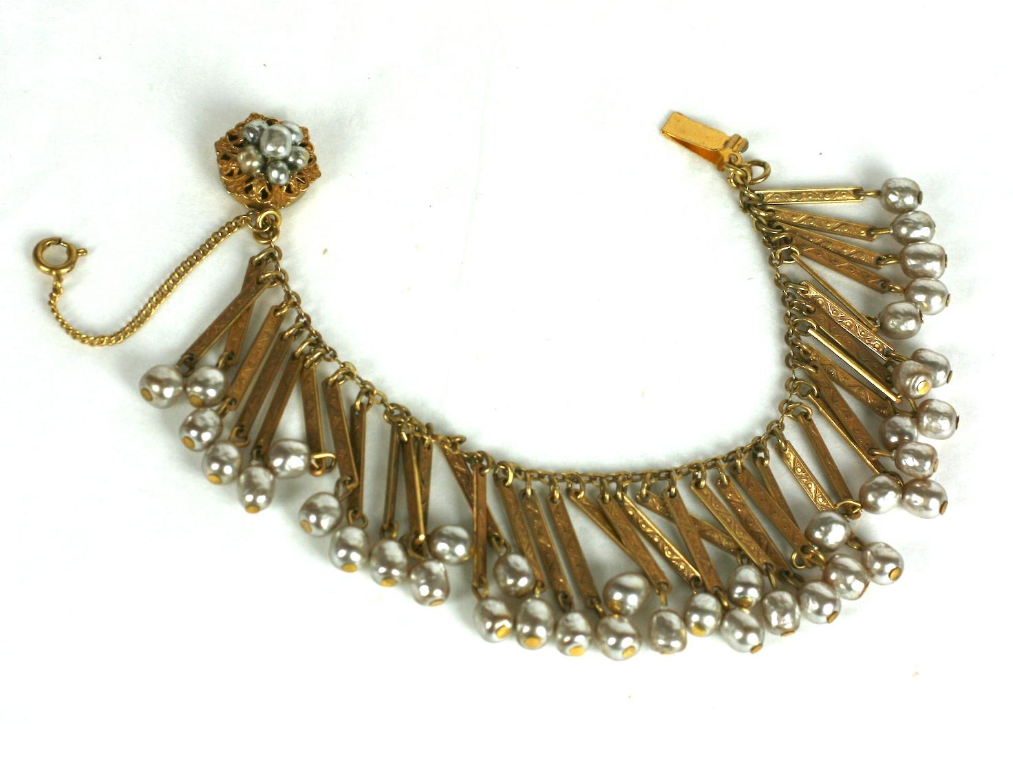 Miriam Haskell Baroque Pearl Fringe Bracelet In Excellent Condition For Sale In New York, NY