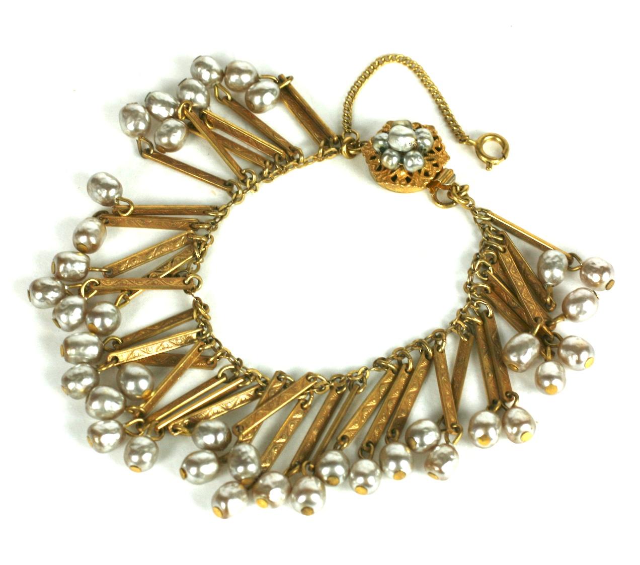 Miriam Haskell Baroque Pearl Fringe Bracelet For Sale 1