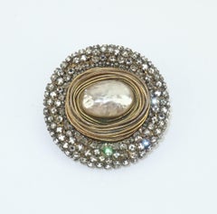 Miriam Haskell Baroque Pearl & Rhinestone Brooch, 1940's