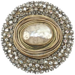 Miriam Haskell Baroque Pearl & Rhinestone Brooch, 1940's