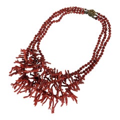 Miriam Haskell Branch Coral Beaded Necklace