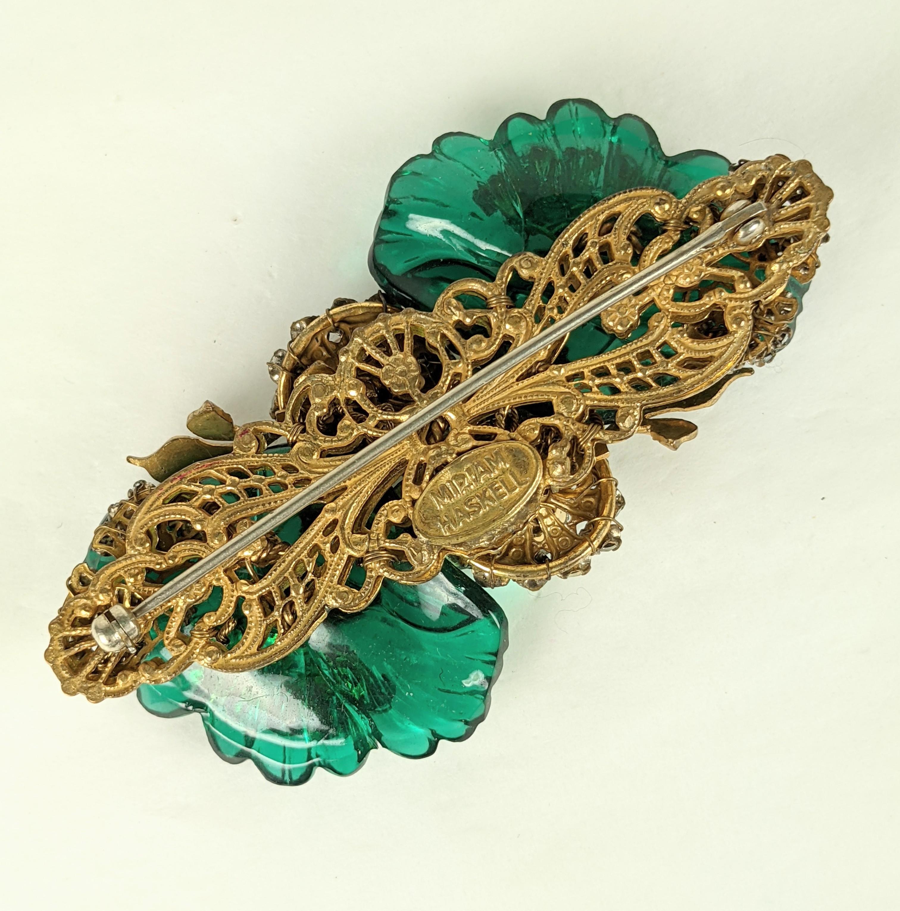 Miriam Haskell Carved  French Gripoix Glass Flower Brooch In Good Condition In New York, NY