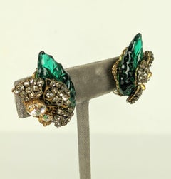 Miriam Haskell Carved Gripoix Glass Leaf Earrings