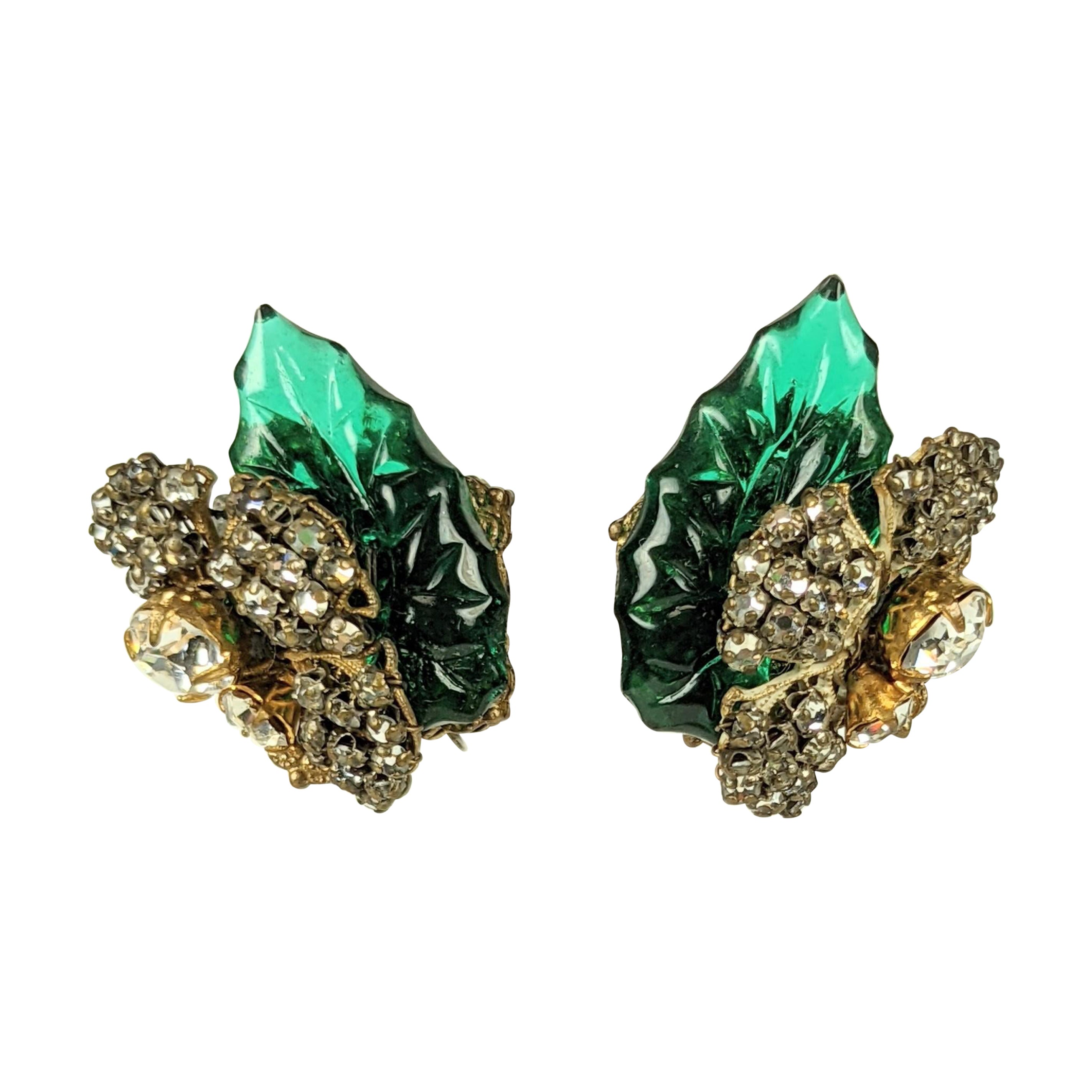 Miriam Haskell Tallada  Pendientes Hoja de Cristal Gripoix