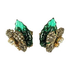 Miriam Haskell Tallada  Pendientes Hoja de Cristal Gripoix