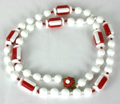 Miriam Haskell Chalk White and Cherry Red Necklace