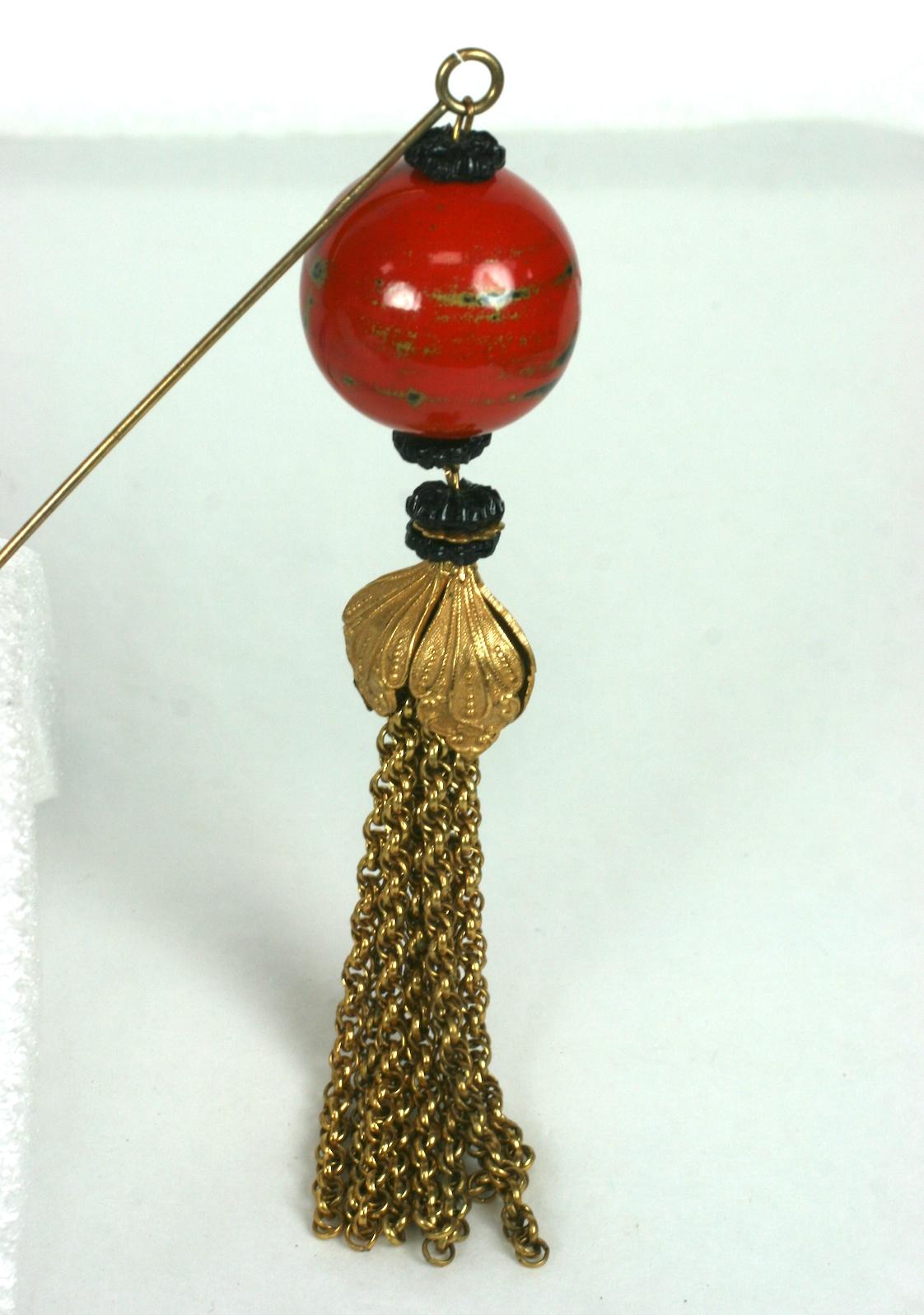 Miriam Haskell Chinoiserie Tassel Stick Pin Brooch In Excellent Condition For Sale In New York, NY