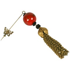 Retro Miriam Haskell Chinoiserie Tassel Stick Pin Brooch