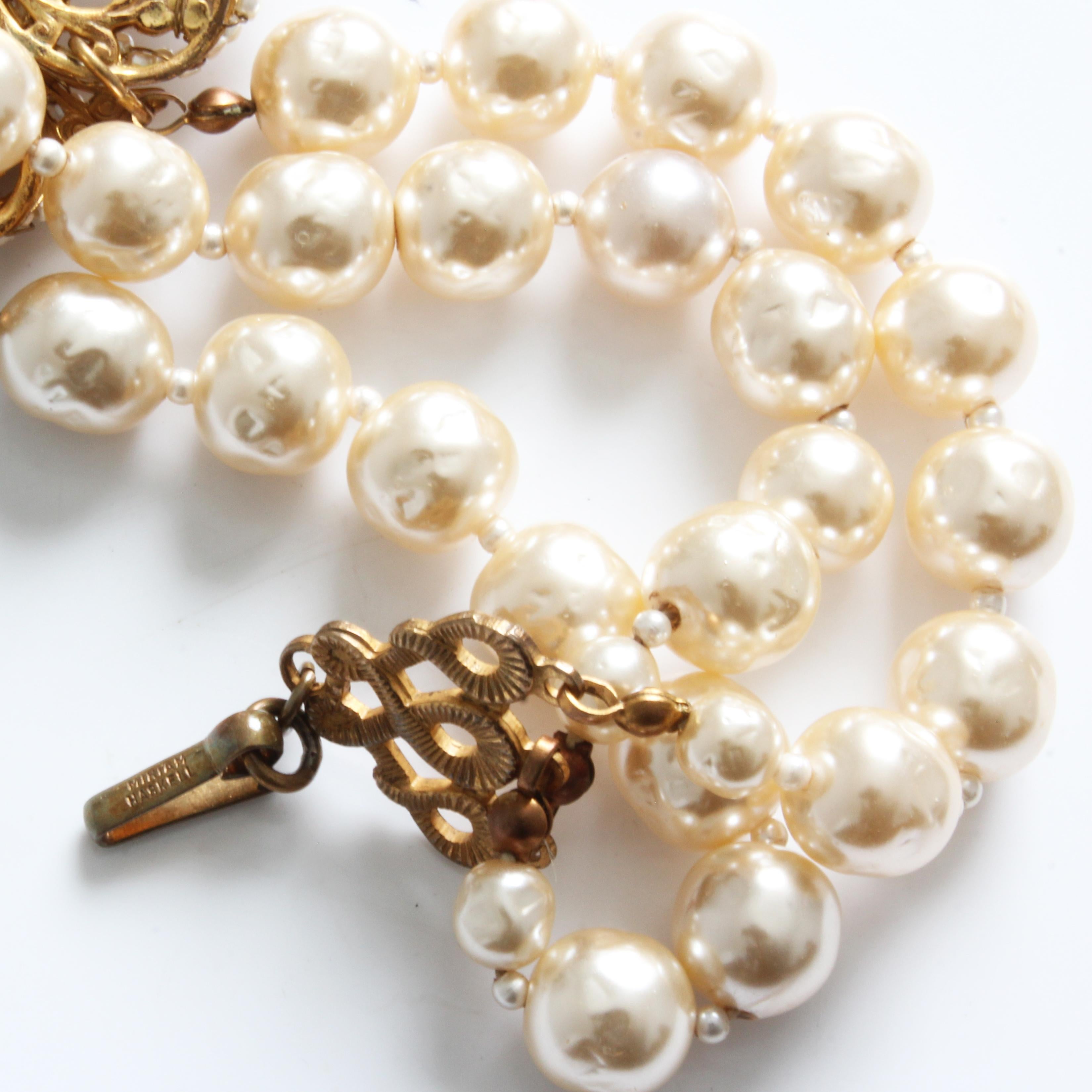 Miriam Haskell Choker Necklace Gold Filigree & Baroque Glass Pearls Multi-Strand 5