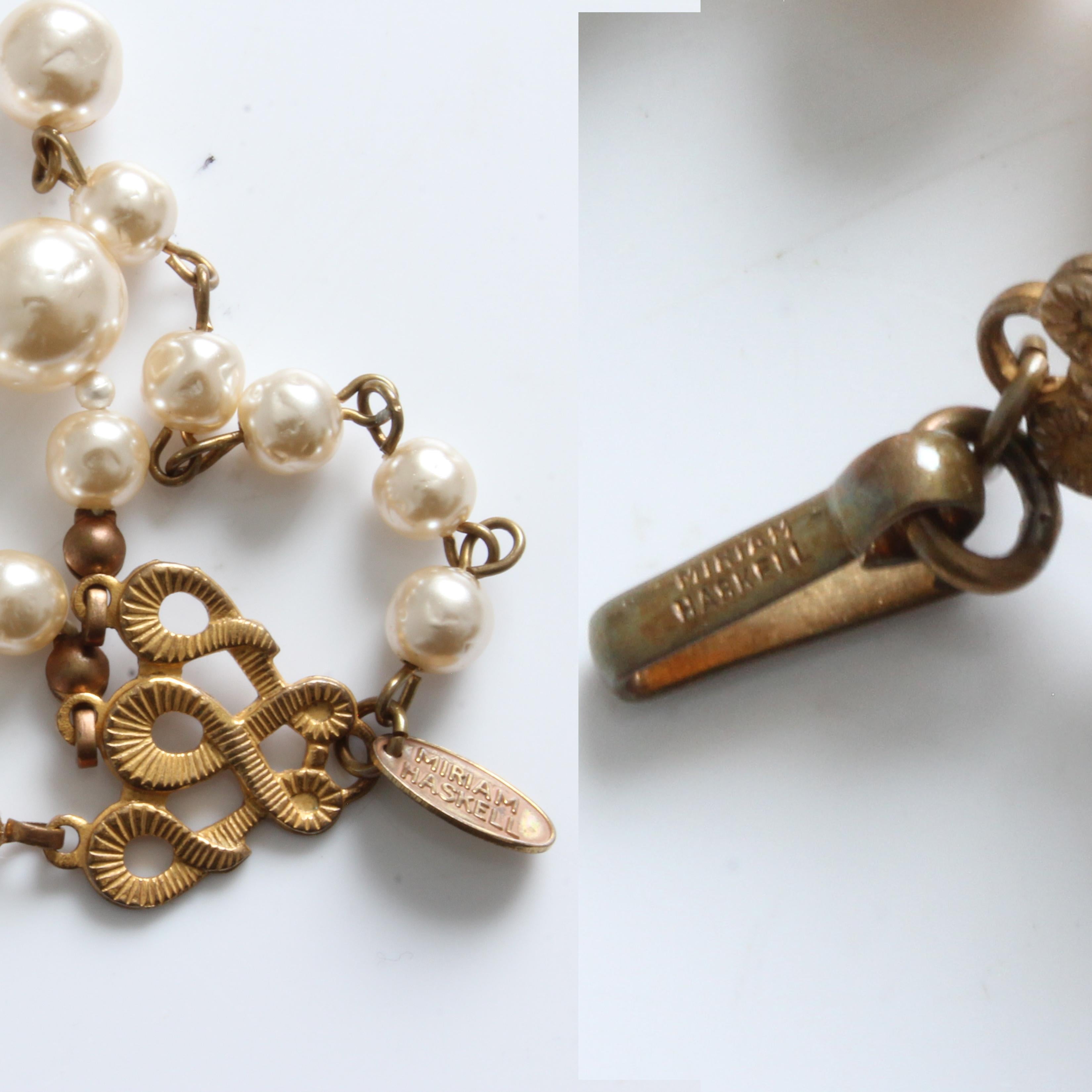 Miriam Haskell Choker Necklace Gold Filigree & Baroque Glass Pearls Multi-Strand 7