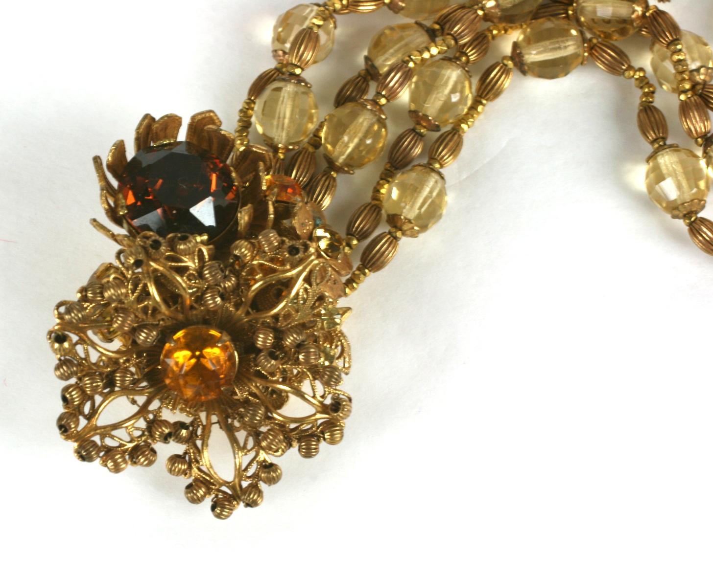 Miriam Haskell Citrine Flower Multistrand Bracelet In Excellent Condition For Sale In New York, NY