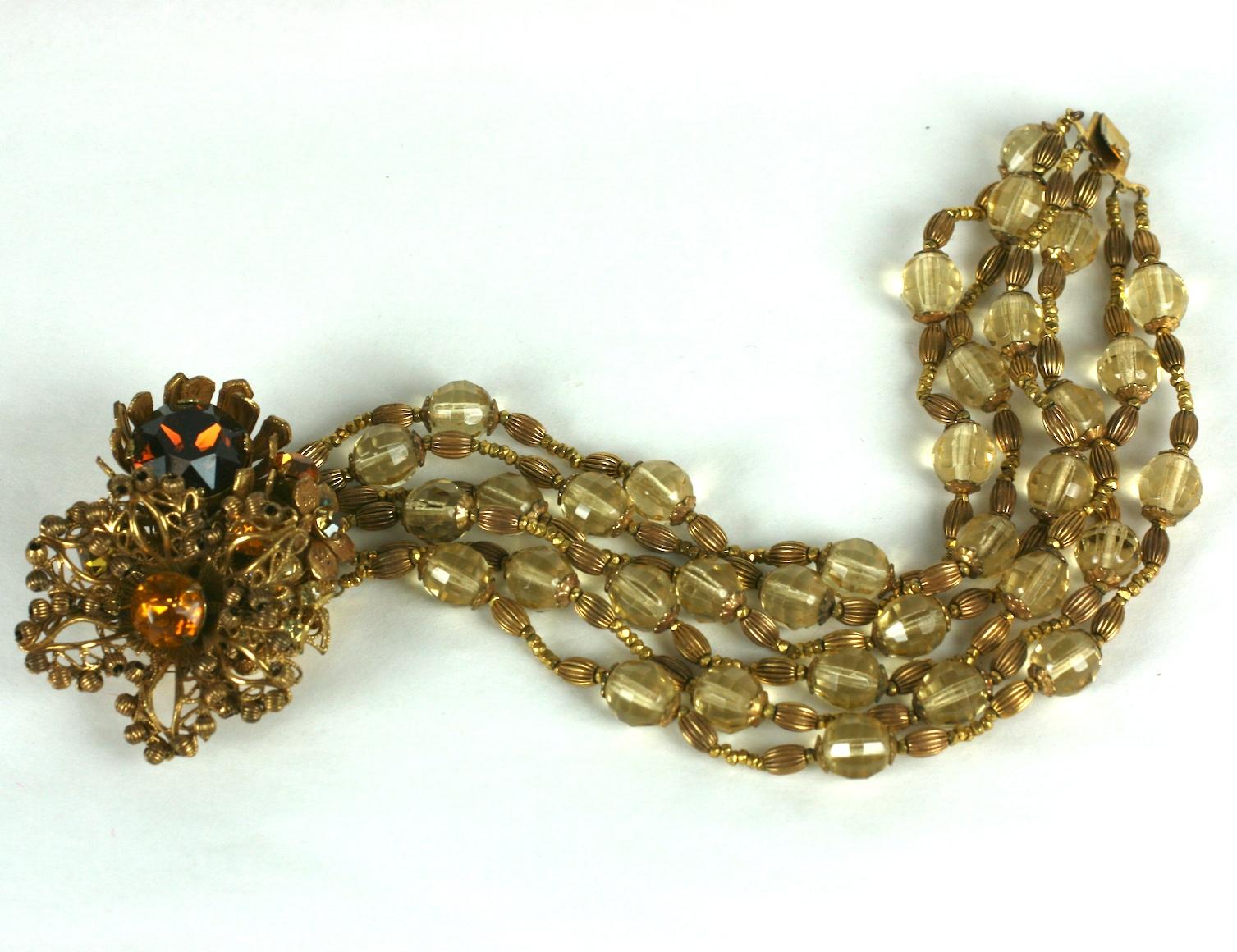 Miriam Haskell Citrine Flower Multistrand Bracelet For Sale 1