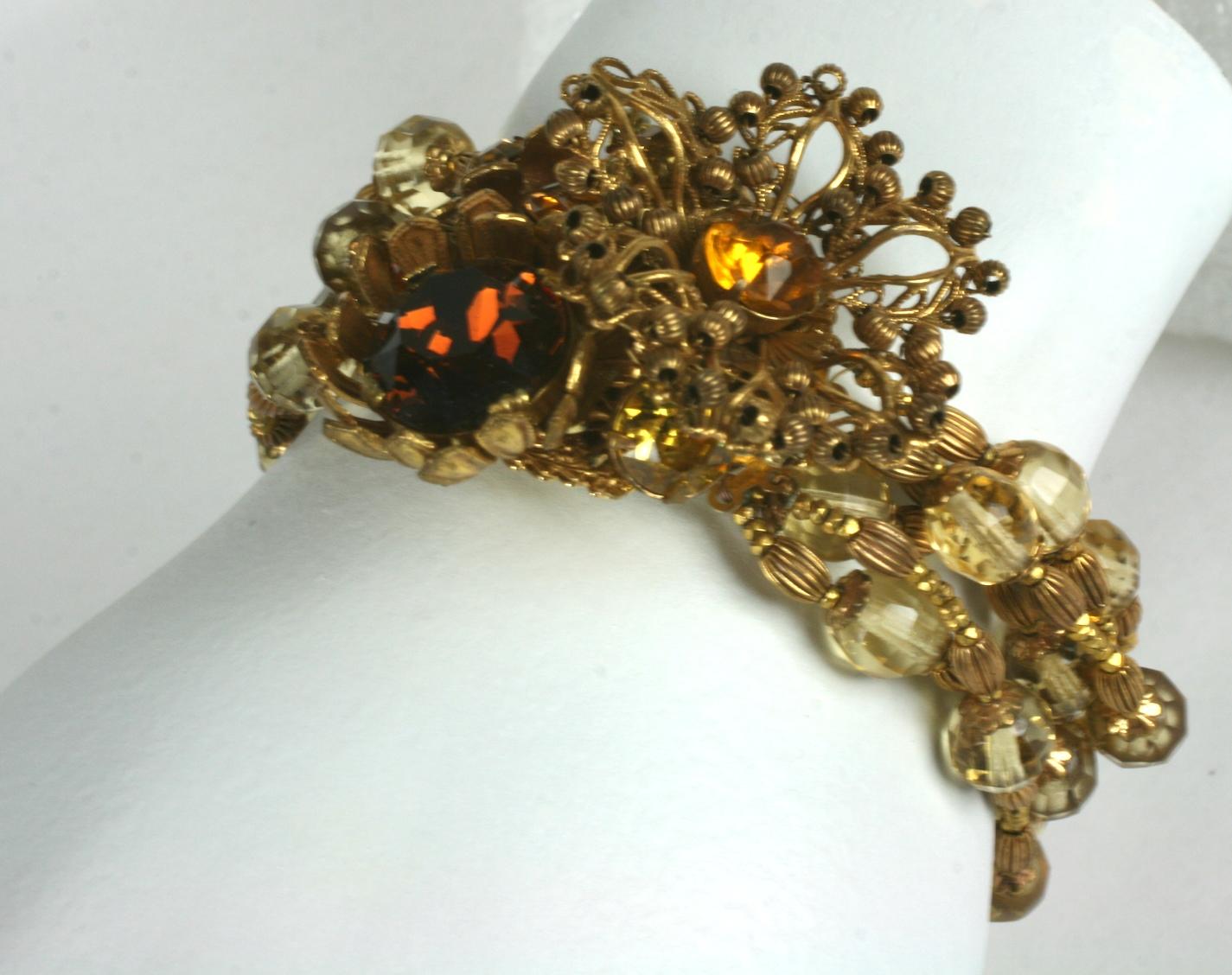 Miriam Haskell Citrine Flower Multistrand Bracelet For Sale 4