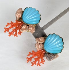 Miriam Haskell Coral and Shell Motif Earrings