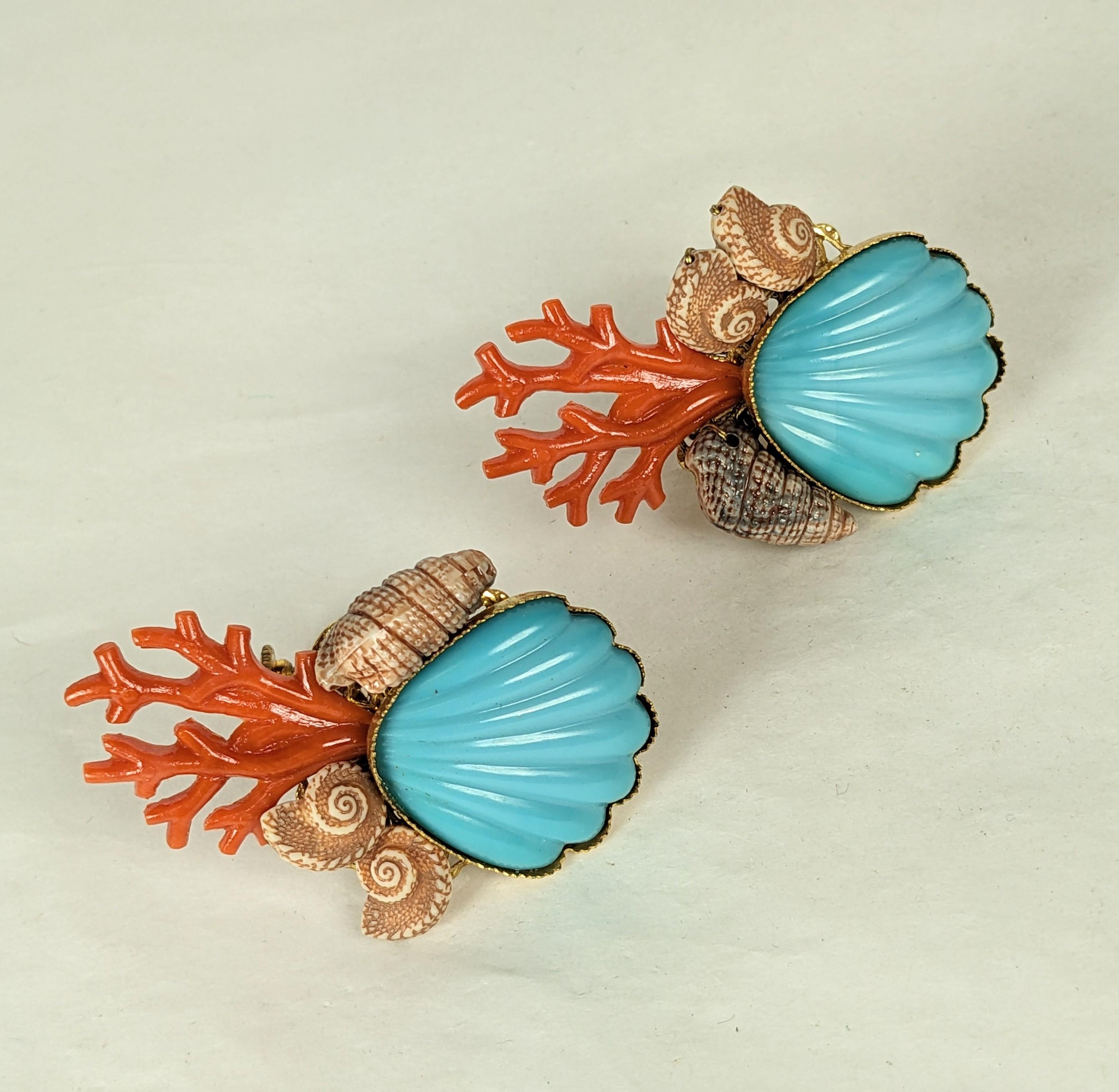 Women's Miriam Haskell Coral and Shell Motif Earrings For Sale