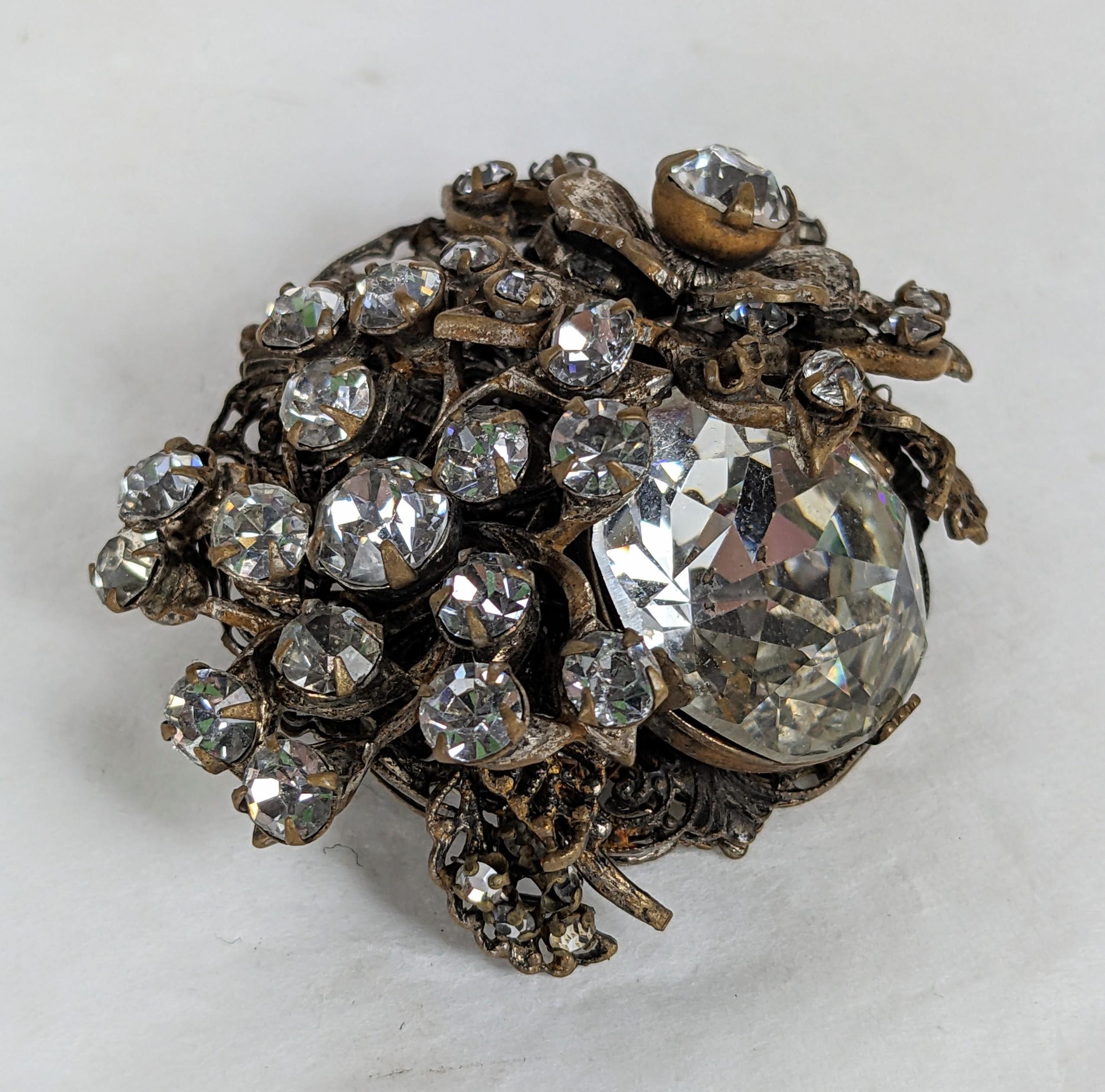 Artisan Miriam Haskell Crystal Floral Brooch For Sale