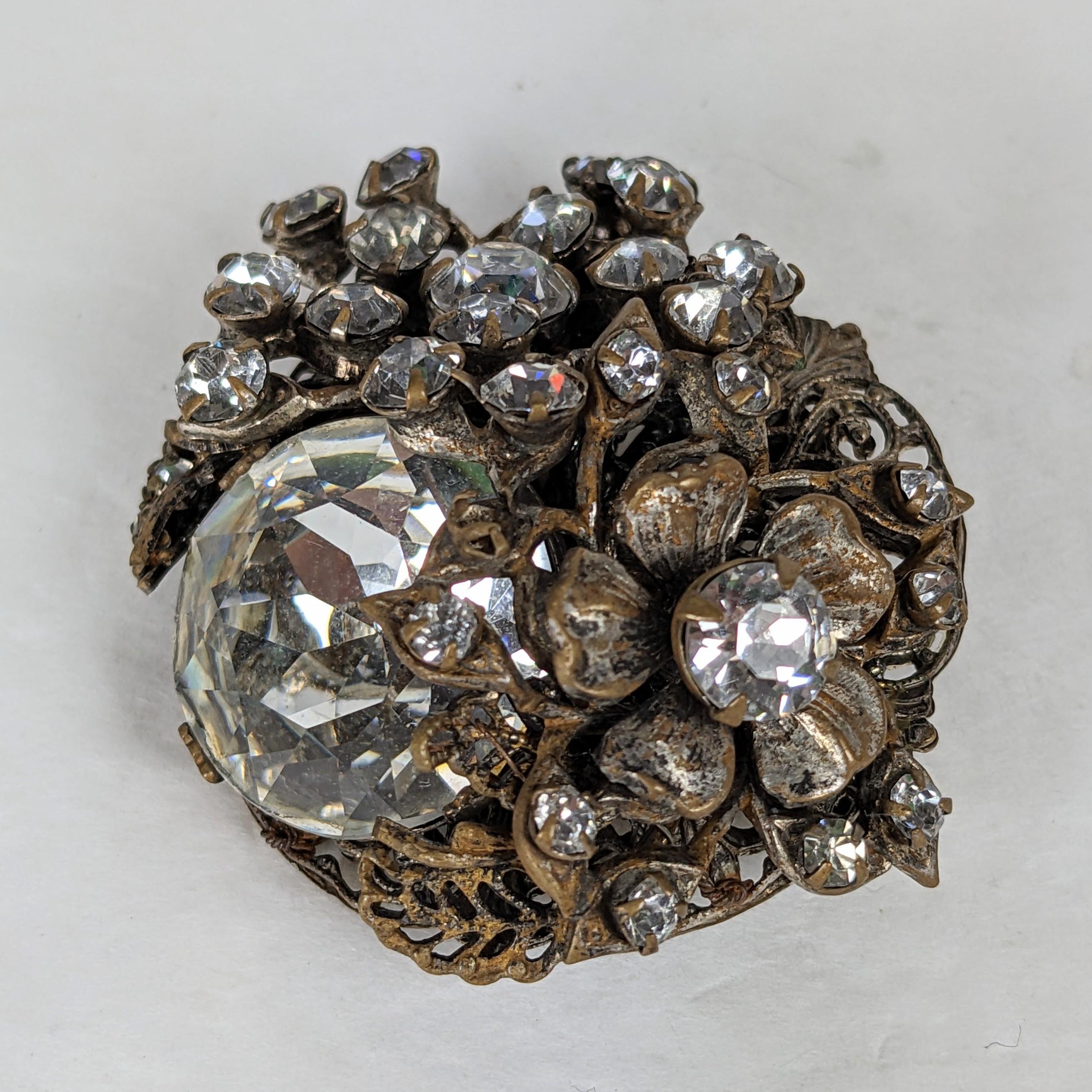 Miriam Haskell Crystal Floral Brooch In Good Condition For Sale In New York, NY