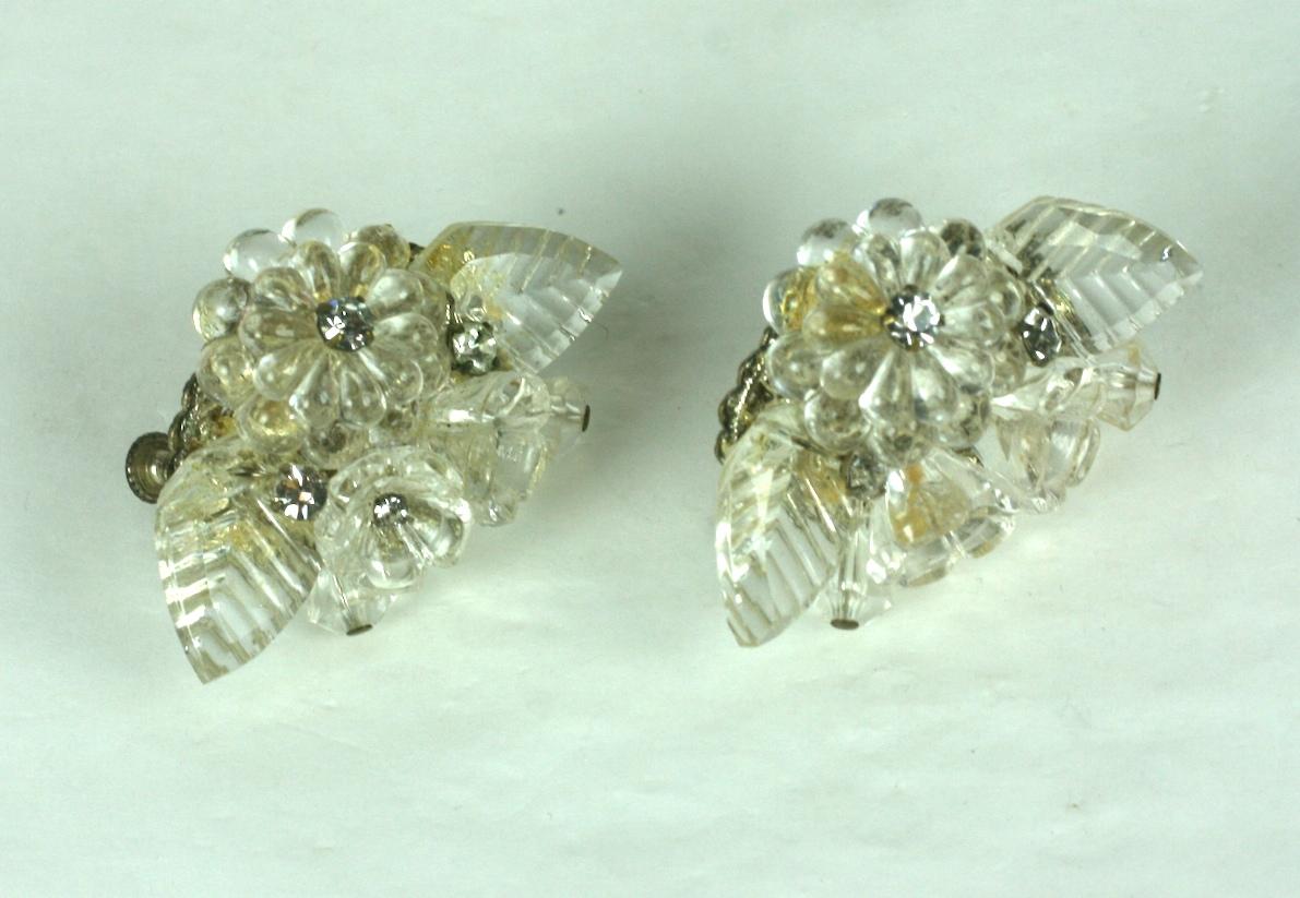 Miriam Haskell Crystal Flower Cluster Earrings In Good Condition For Sale In New York, NY