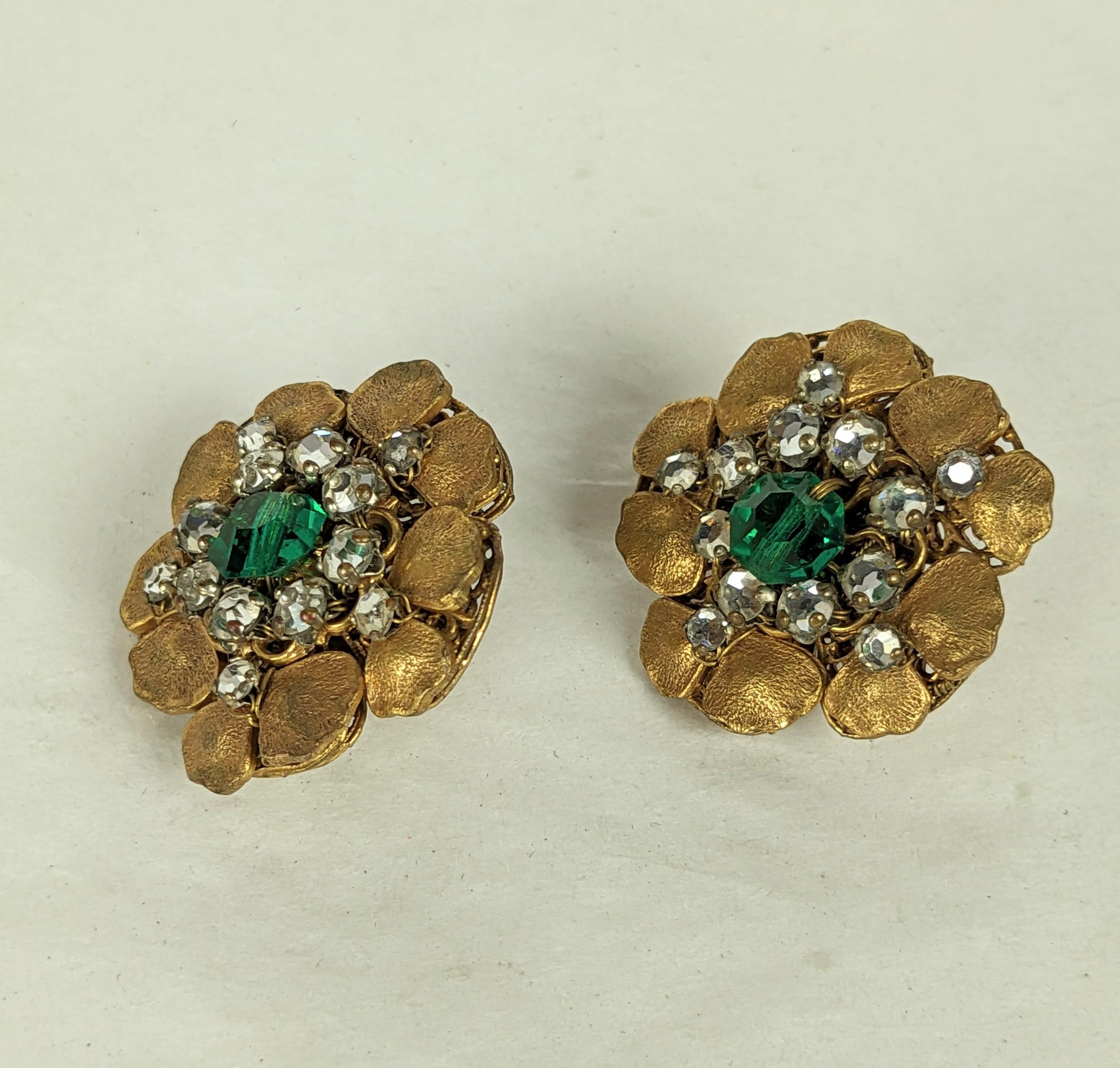 Miriam Haskell Crystal Flower Earrings In Good Condition For Sale In New York, NY