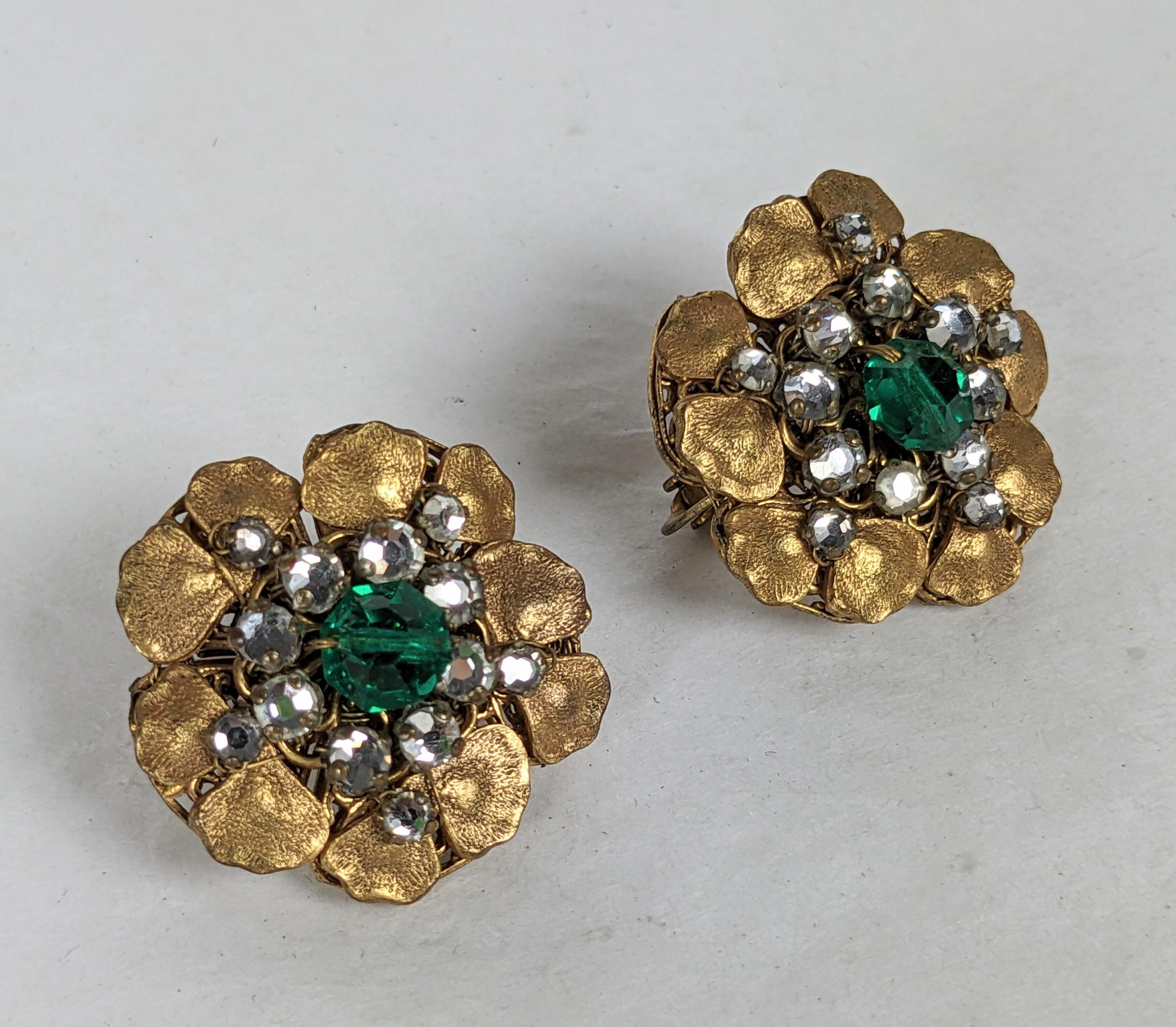 Women's Miriam Haskell Crystal Flower Earrings For Sale
