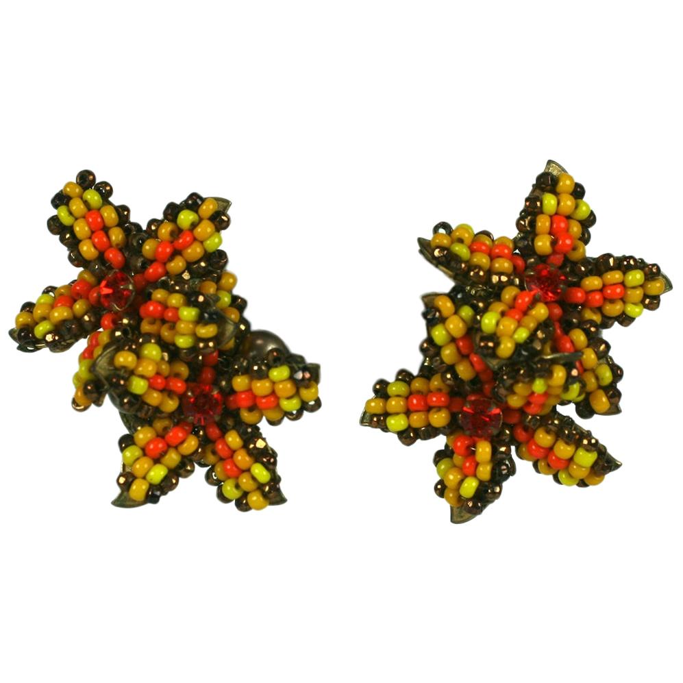 Miriam Haskell Double Flower Earrings For Sale