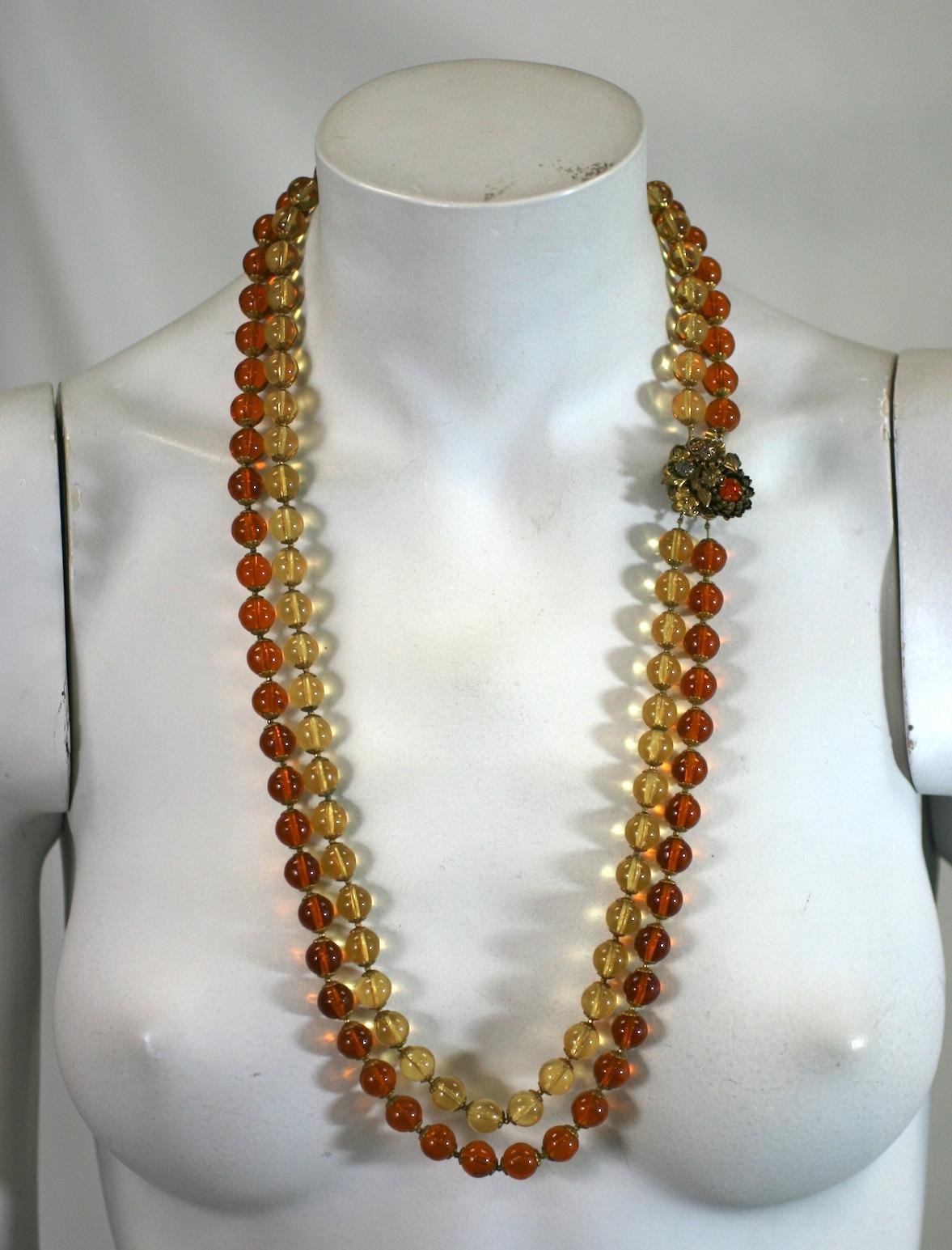 Miriam Haskell Double Strand Citrine Glass Necklace For Sale 2