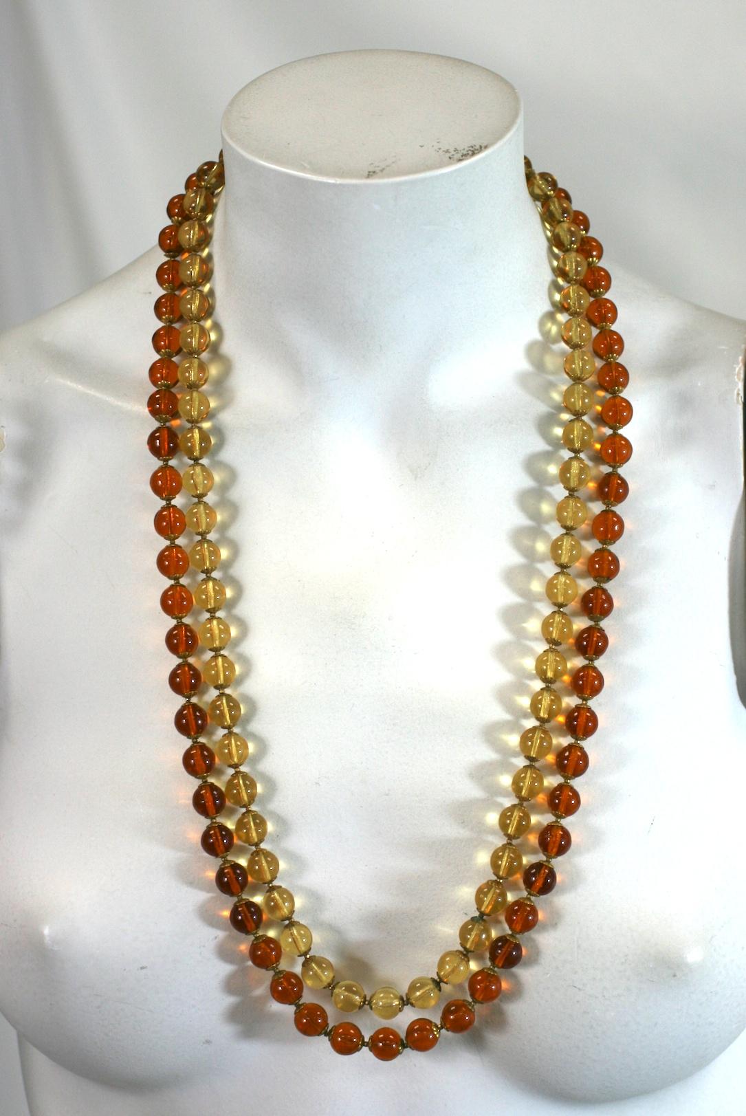 Miriam Haskell Double Strand Citrine Glass Necklace For Sale 3