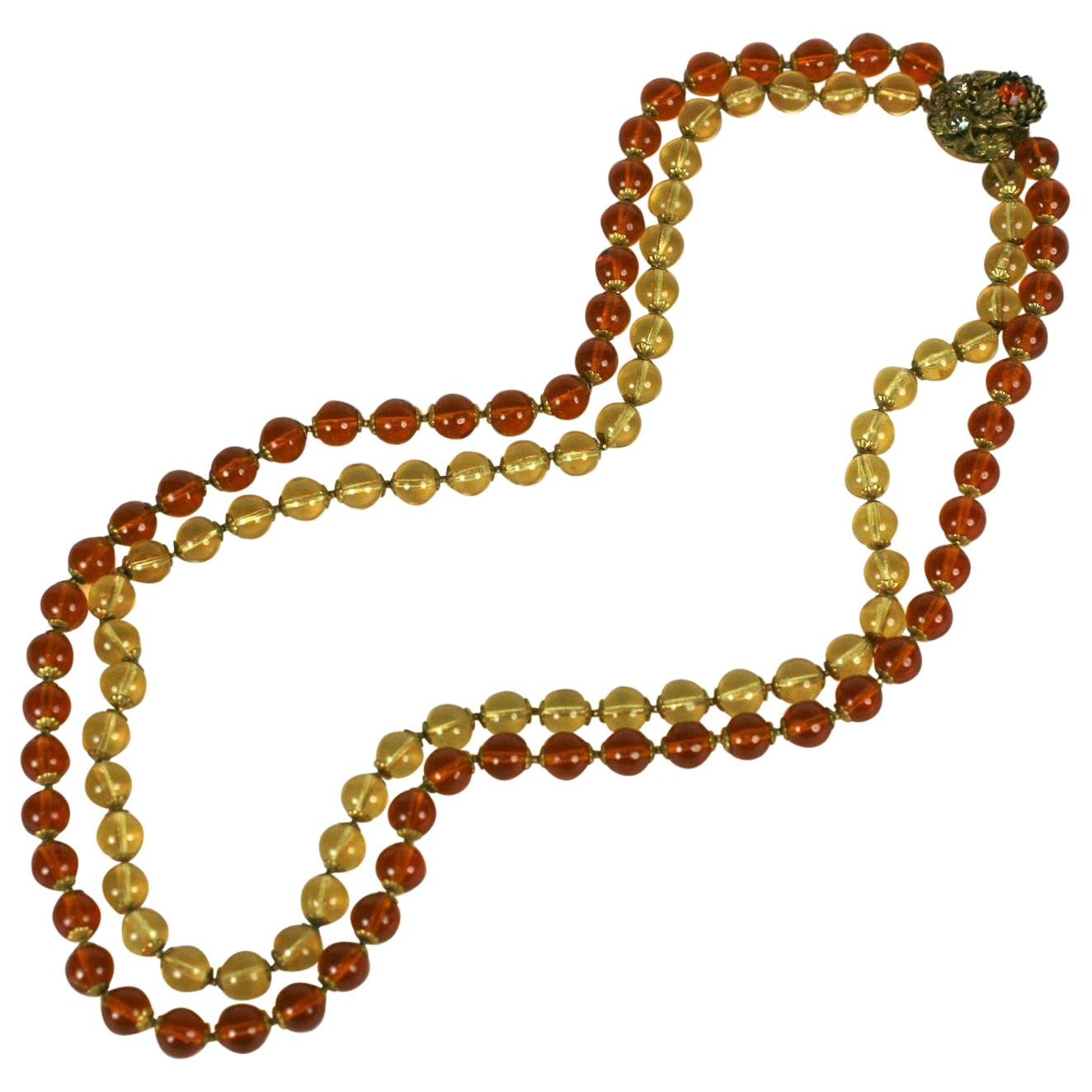 Miriam Haskell Double Strand Citrine Glass Necklace For Sale