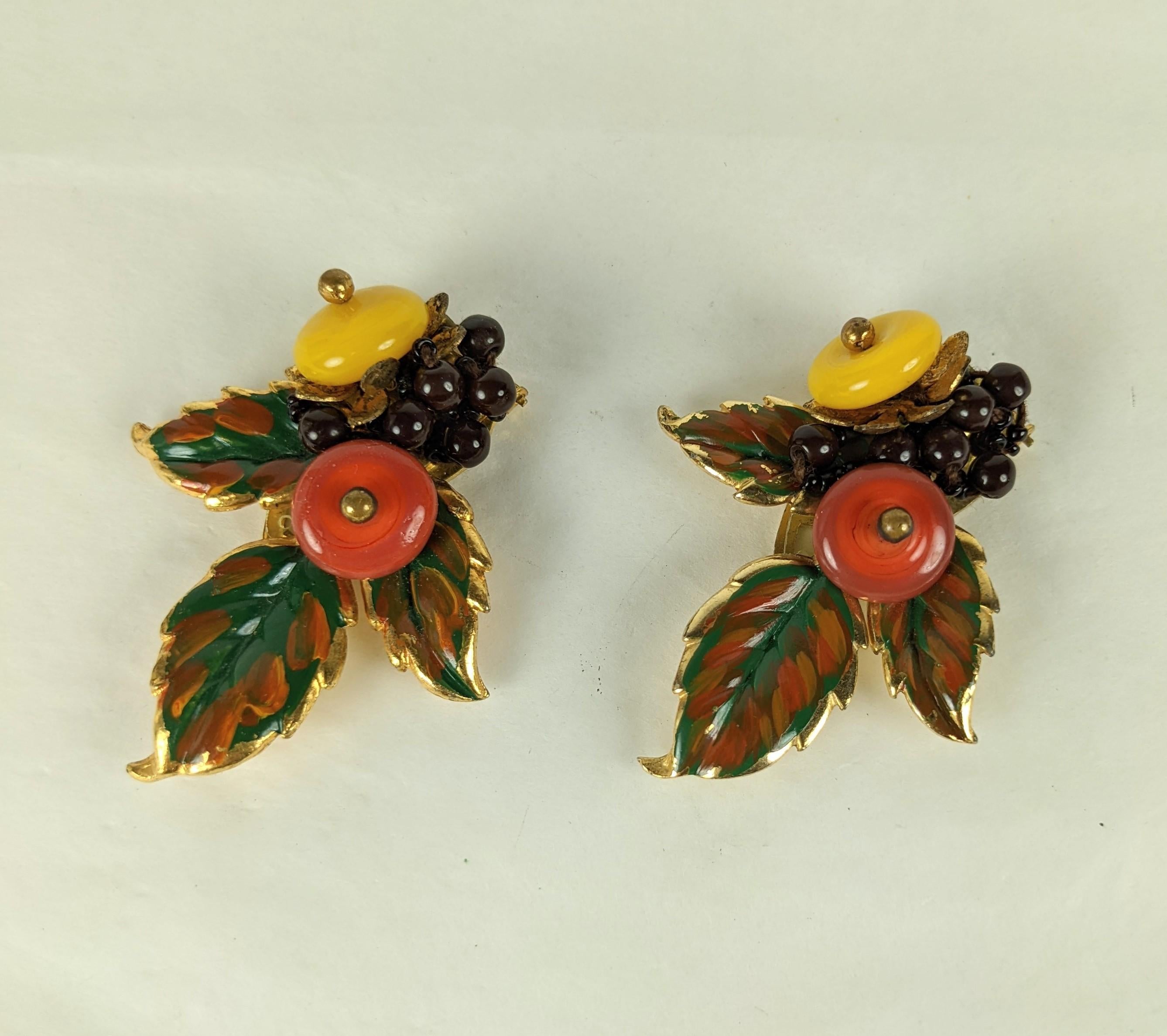 Miriam Haskell Early Enamel Dress Clips In Excellent Condition For Sale In New York, NY