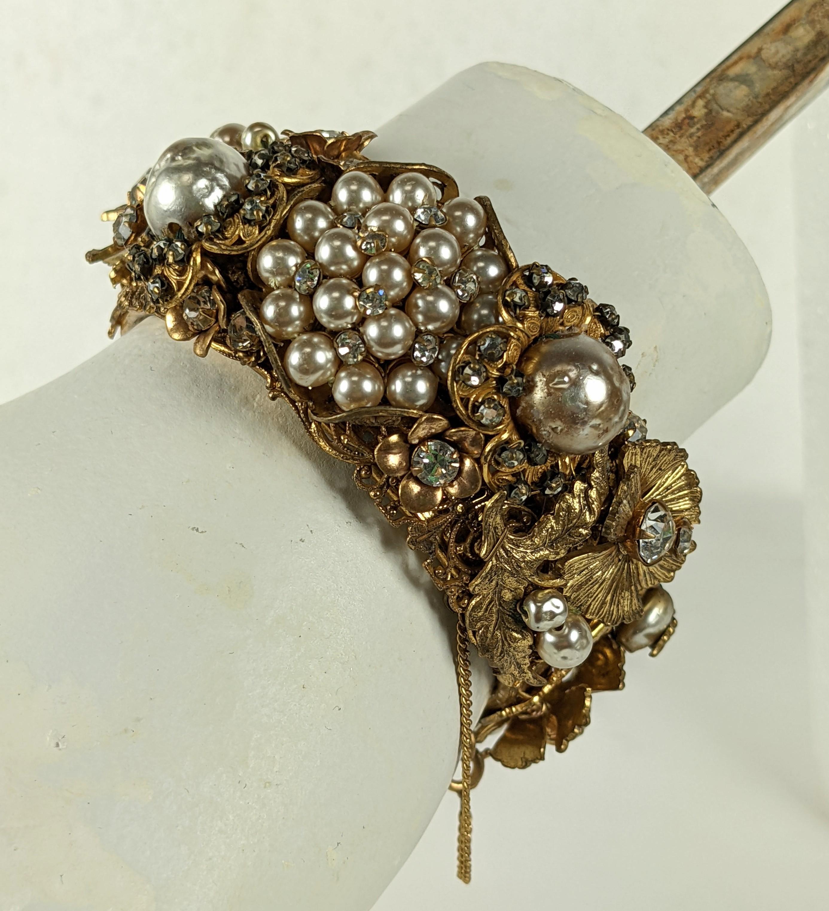 Miriam Haskell Elaborate Pearl Hinged Cuff Bracelet For Sale 2