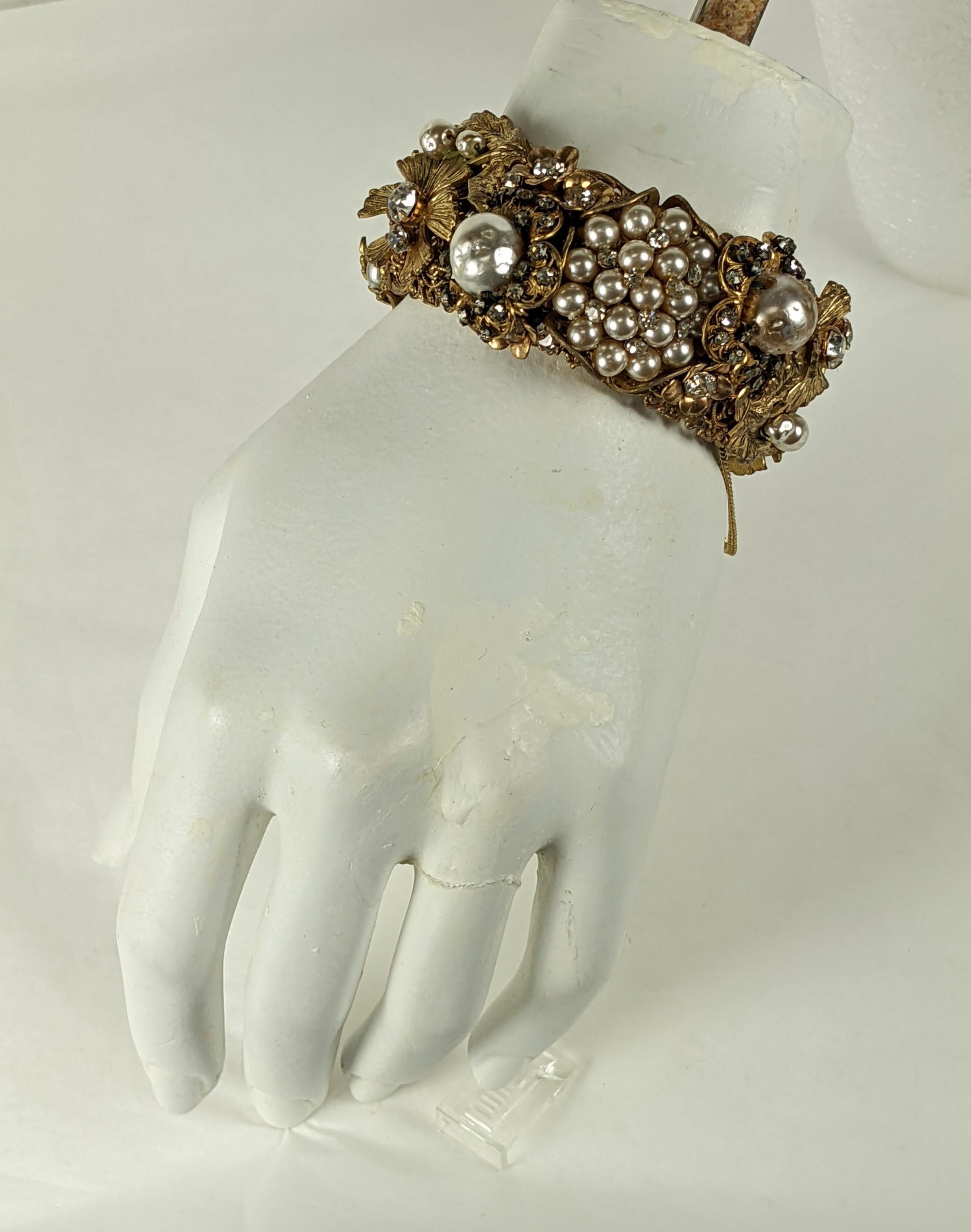 Miriam Haskell Elaborate Pearl Hinged Cuff Bracelet For Sale 3