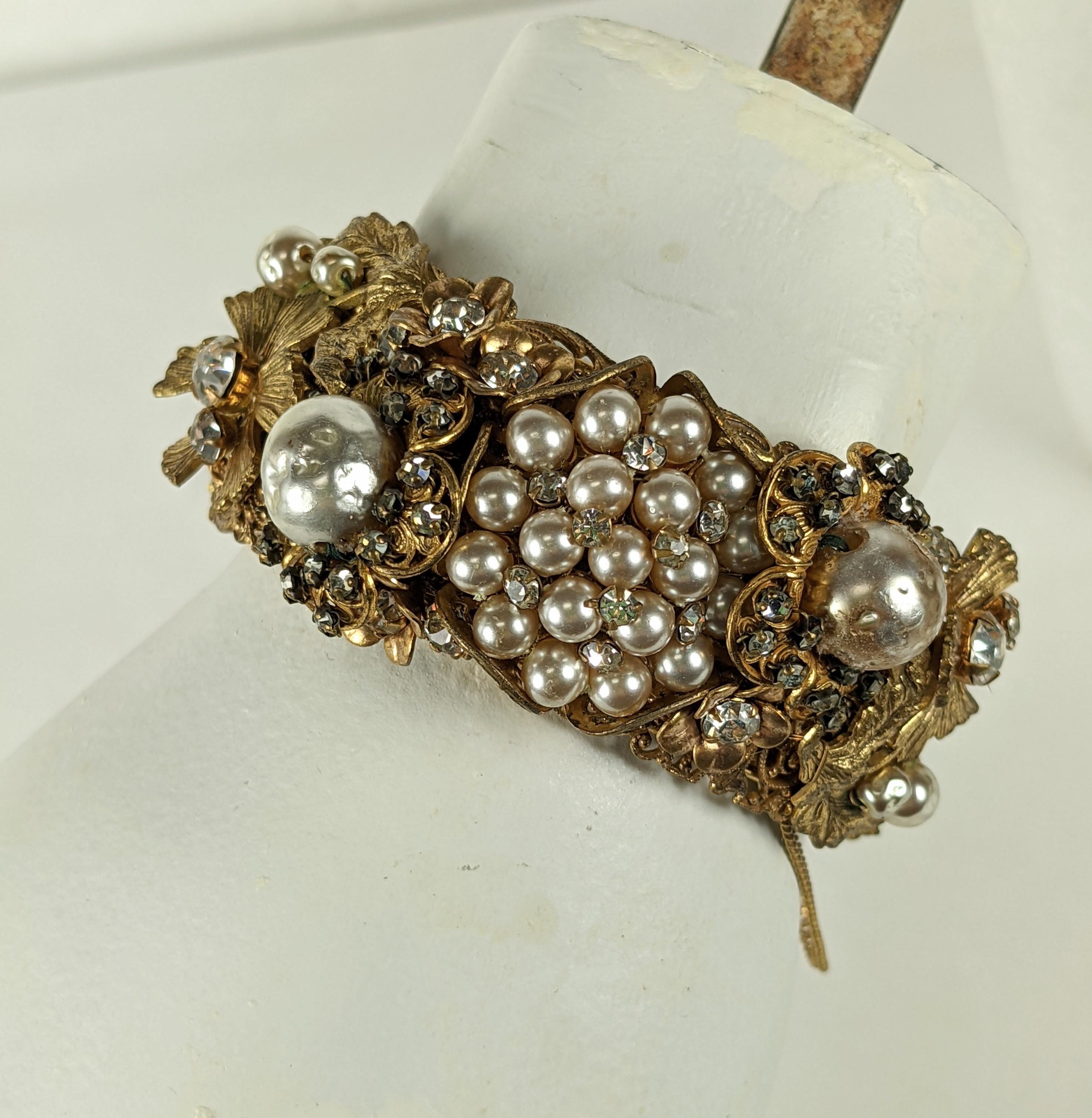 Miriam Haskell Elaborate Pearl Hinged Cuff Bracelet For Sale 5