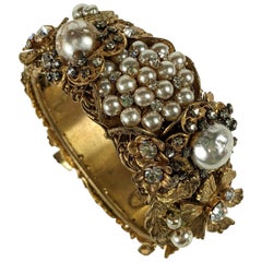 Miriam Haskell Bracciale con perle elaborato e incernierato