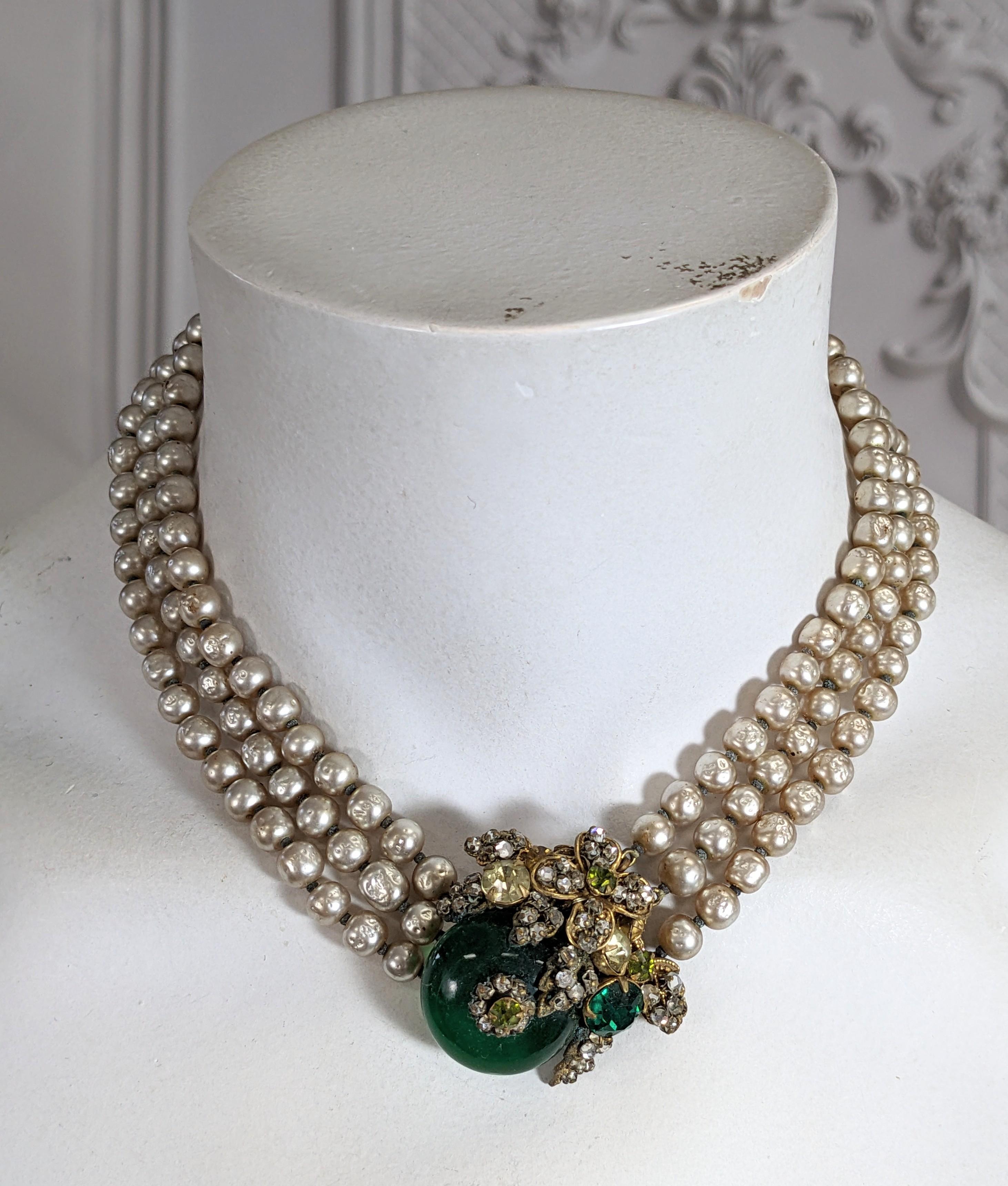 Miriam Haskell Emerald and Pearl Gripoix Glass Necklace For Sale 8