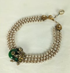 Miriam Haskell Emerald and Pearl Gripoix Glass Necklace