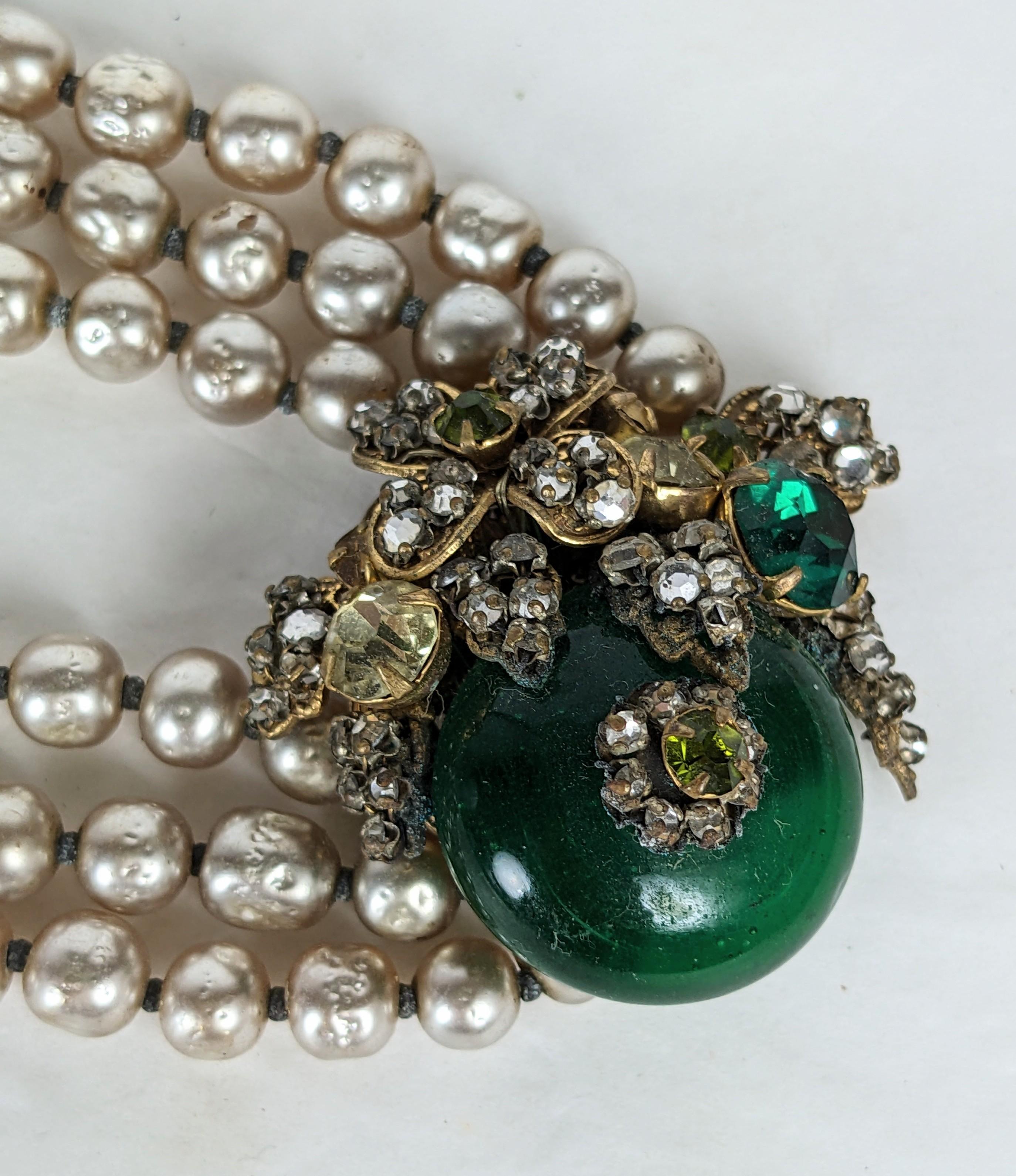Miriam Haskell Emerald and Pearl Gripoix Glass Necklace For Sale 2